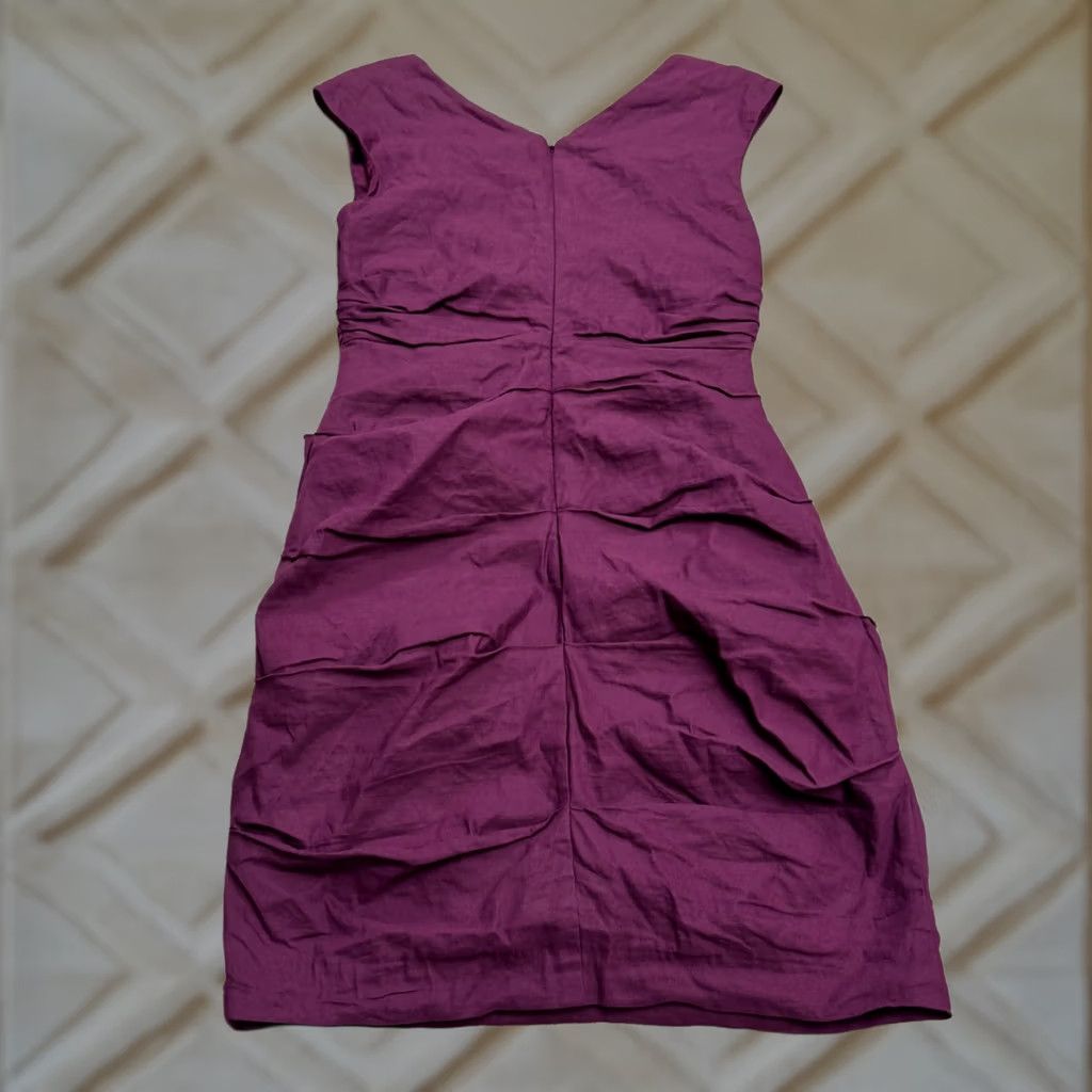 Eileen Fisher Eileen Fisher Ruched Sheath Dress Womens 10P Purple Sleeveless V-Neck Lined Knee Length Petite Size L / US 10 / IT 46 - 1 Thumbnail