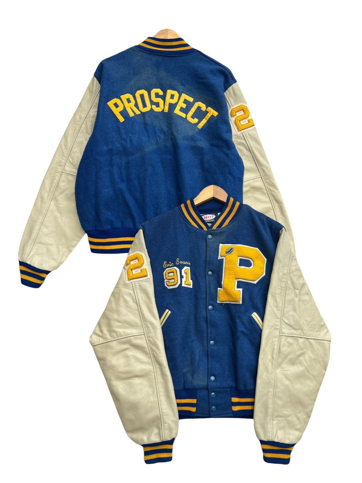 Vintage 70s Eric Evans Sunfaded Blue Leather Varsity Jacket