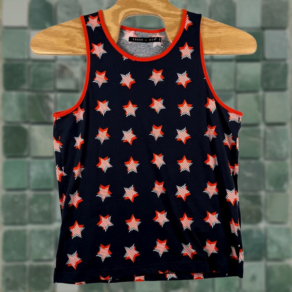 ASH Edgar Ash Mens M Navy Blue Star Print Patriotic Summer Beach Tank Top Size US M / EU 48-50 / 2 - 1 Thumbnail