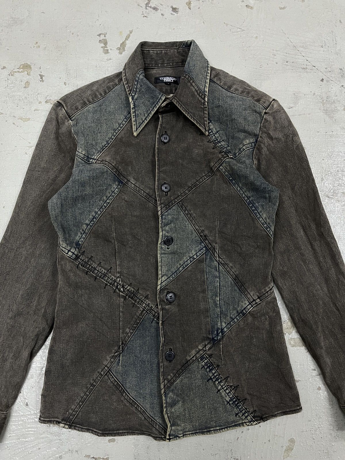 Designer × Japanese Brand × Tornado Mart TORNADO MART PATCHWORK DENIM DARTED SHIRT Size US M / EU 48-50 / 2 - 3 Thumbnail