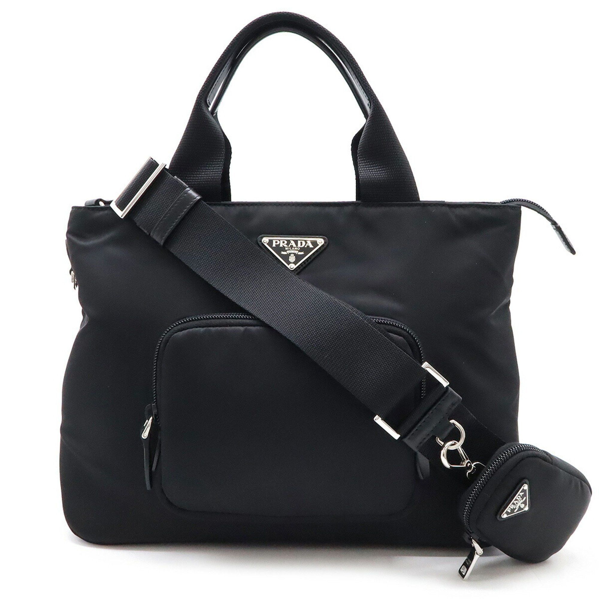 Prada Tote Bag Handbag Shoulder Nylon Leather Nero Black 1Bg354, Women's