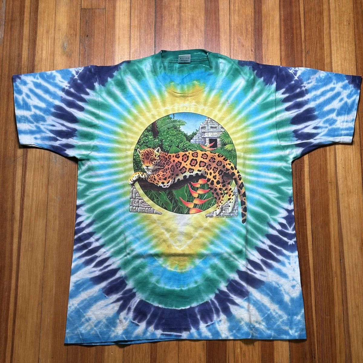 Fruit Of The Loom Javier Agredo Vtg '91 Tie Dye Single Stitch T Shirt Size US L / EU 52-54 / 3 - 1 Thumbnail