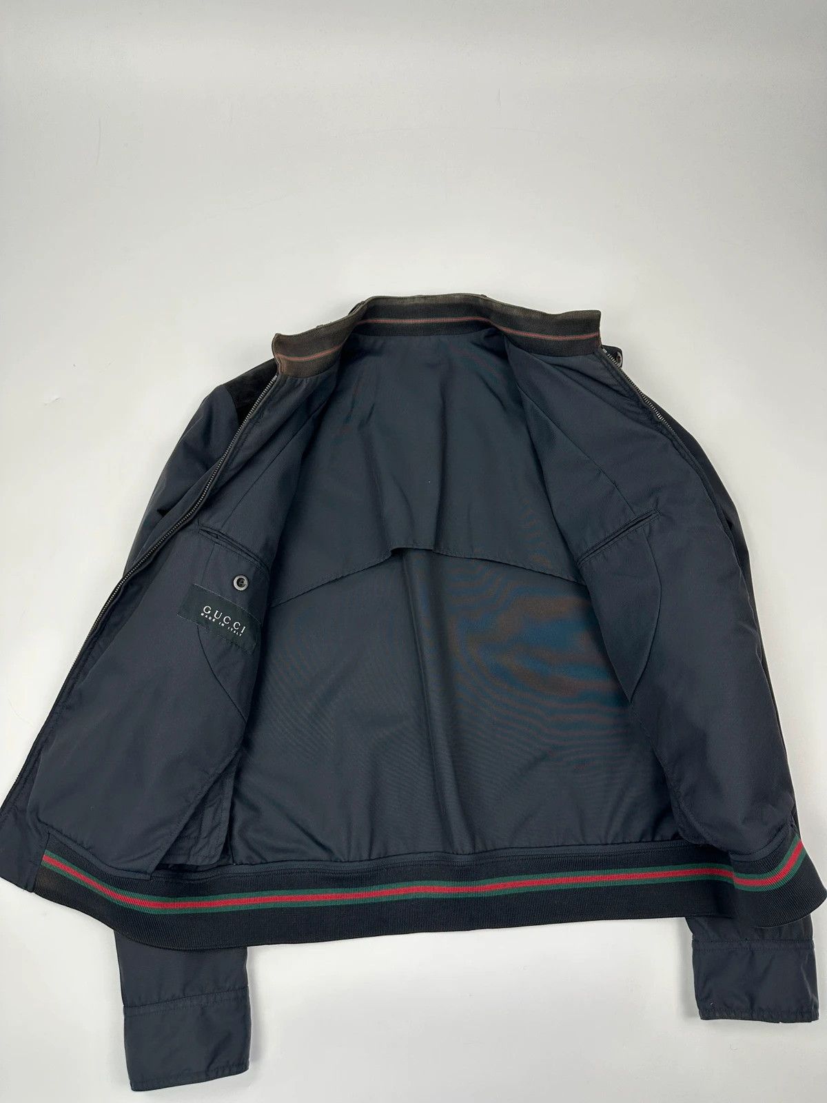 Gucci Gucci 00’s Navy Blue Leather Insert Bomber Jacket Size US M / EU 48-50 / 2 - 10 Thumbnail