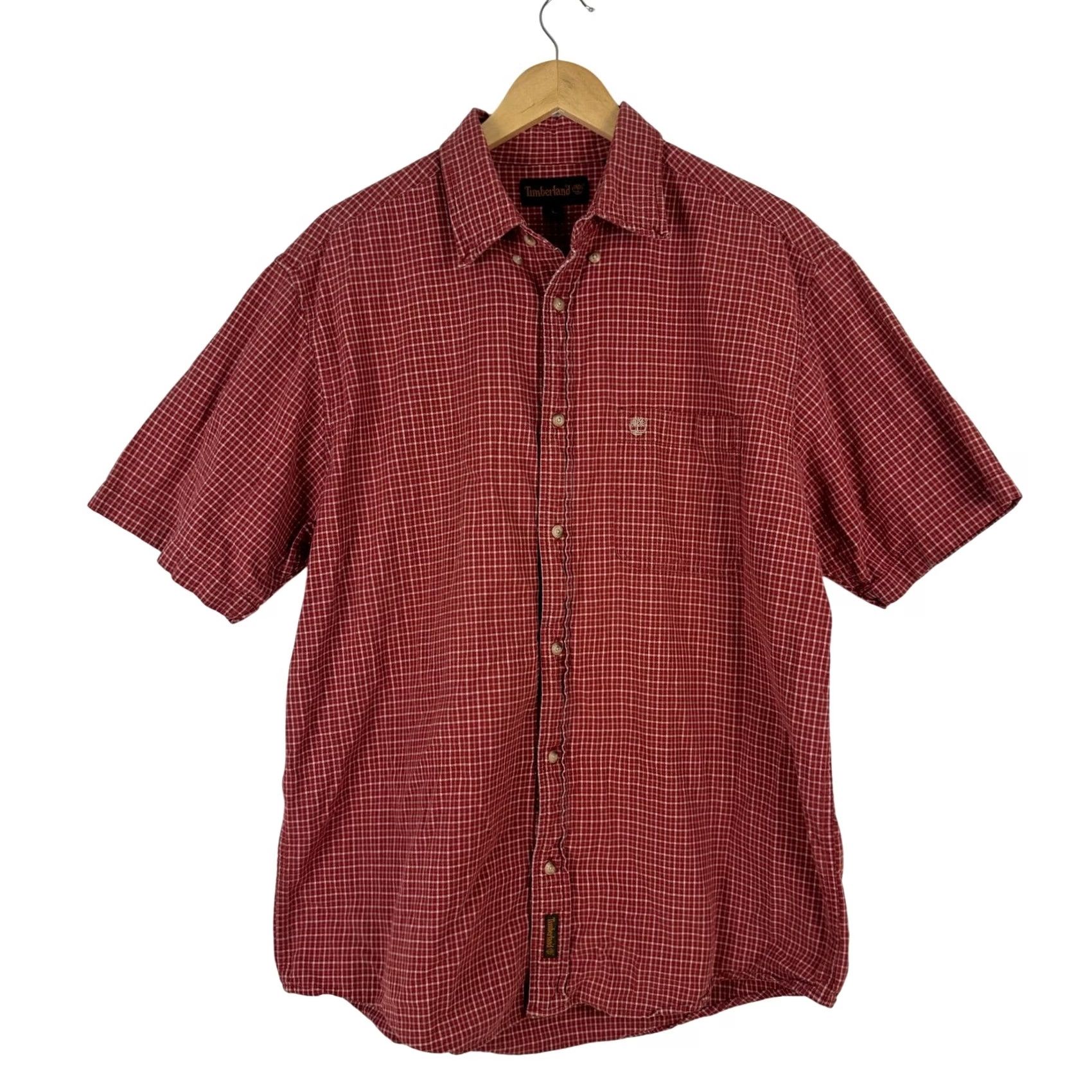 Timberland VINTAGE Timberland Mens Red White Gingham Plaid Short Sleeve Button Up Shirt Size L Size US L / EU 52-54 / 3 - 2 Thumbnail