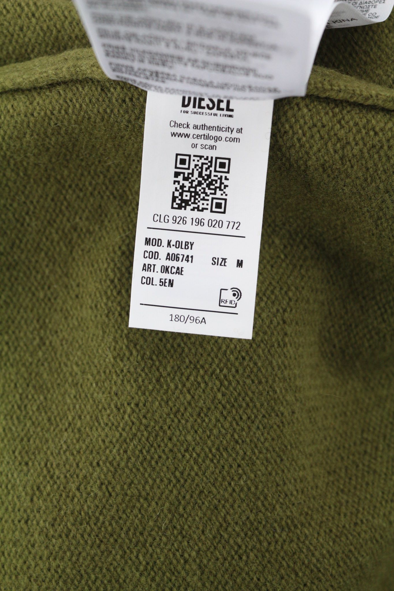 Diesel K-OLBY M Wool Cashmere Crew Green Jumper 40123 Size US M / EU 48-50 / 2 - 11 Thumbnail