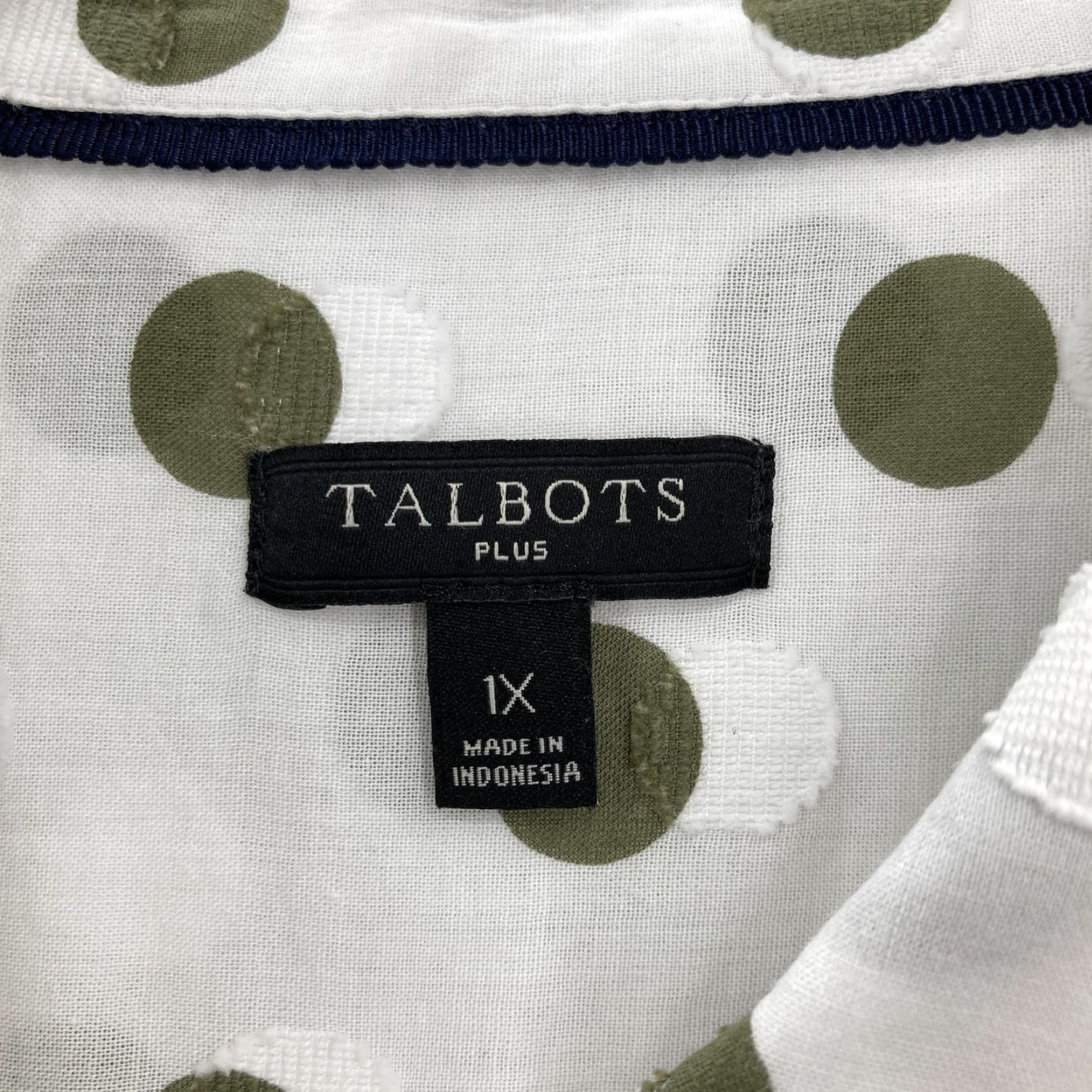 Talbots Talbots Shirt Womens 1X White Olive Green Polka Dot Button Front Summer Casual Shirt Size XL / US 12-14 / IT 48-50 - 4 Thumbnail