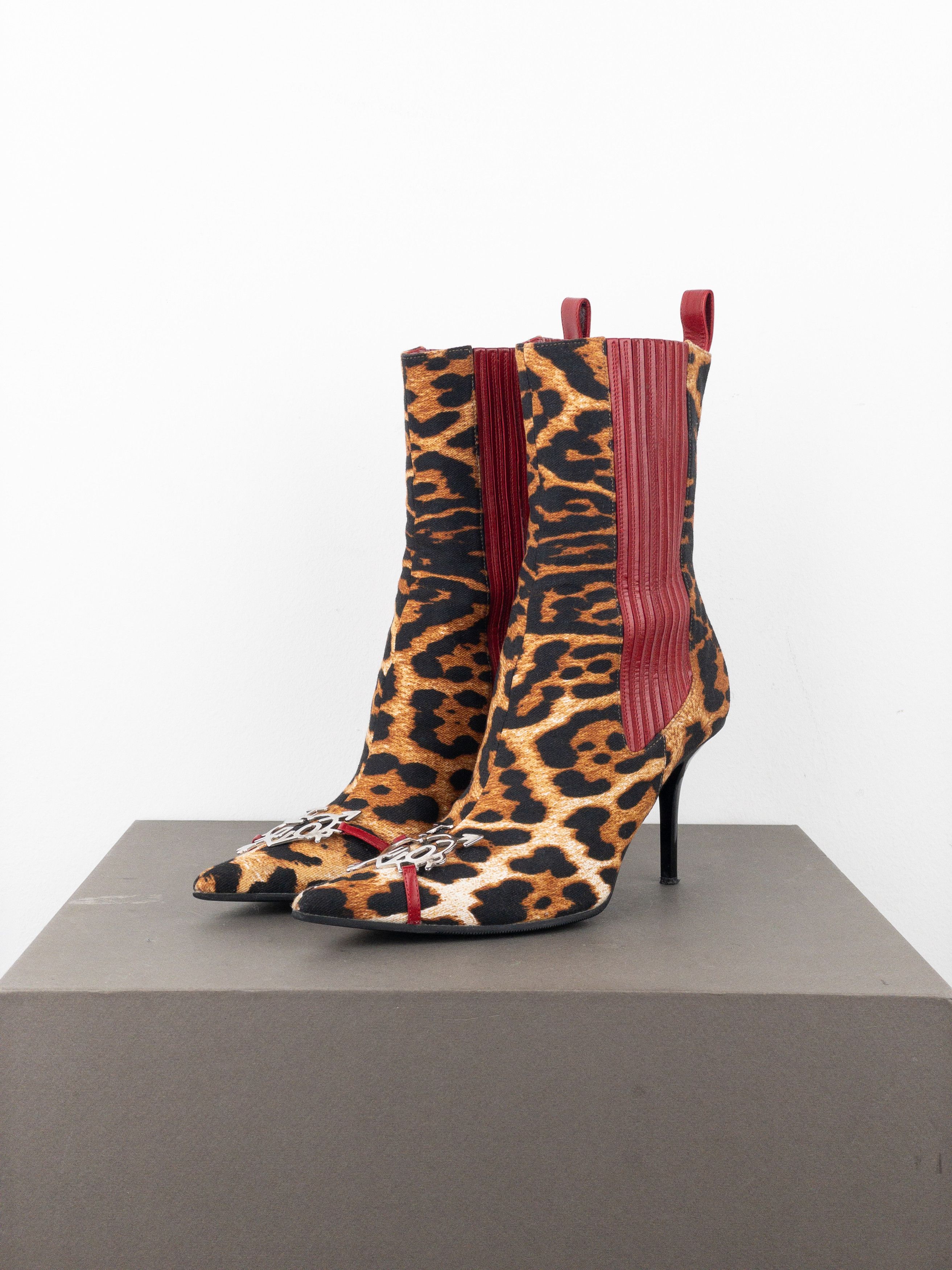Dior by Galliano AW04 Leopard Ankle Chelsea Heel Boots