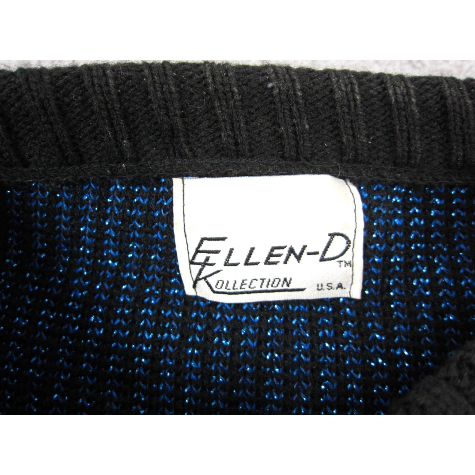 Vintage VINTAGE Ellen D Sweater Womens L Black Blue Baroque Knit 80s 90s Pullover Crew Neck Shiny Knit Shirt Mens Girls Womens Size L / US 10 / IT 46 - 4 Thumbnail