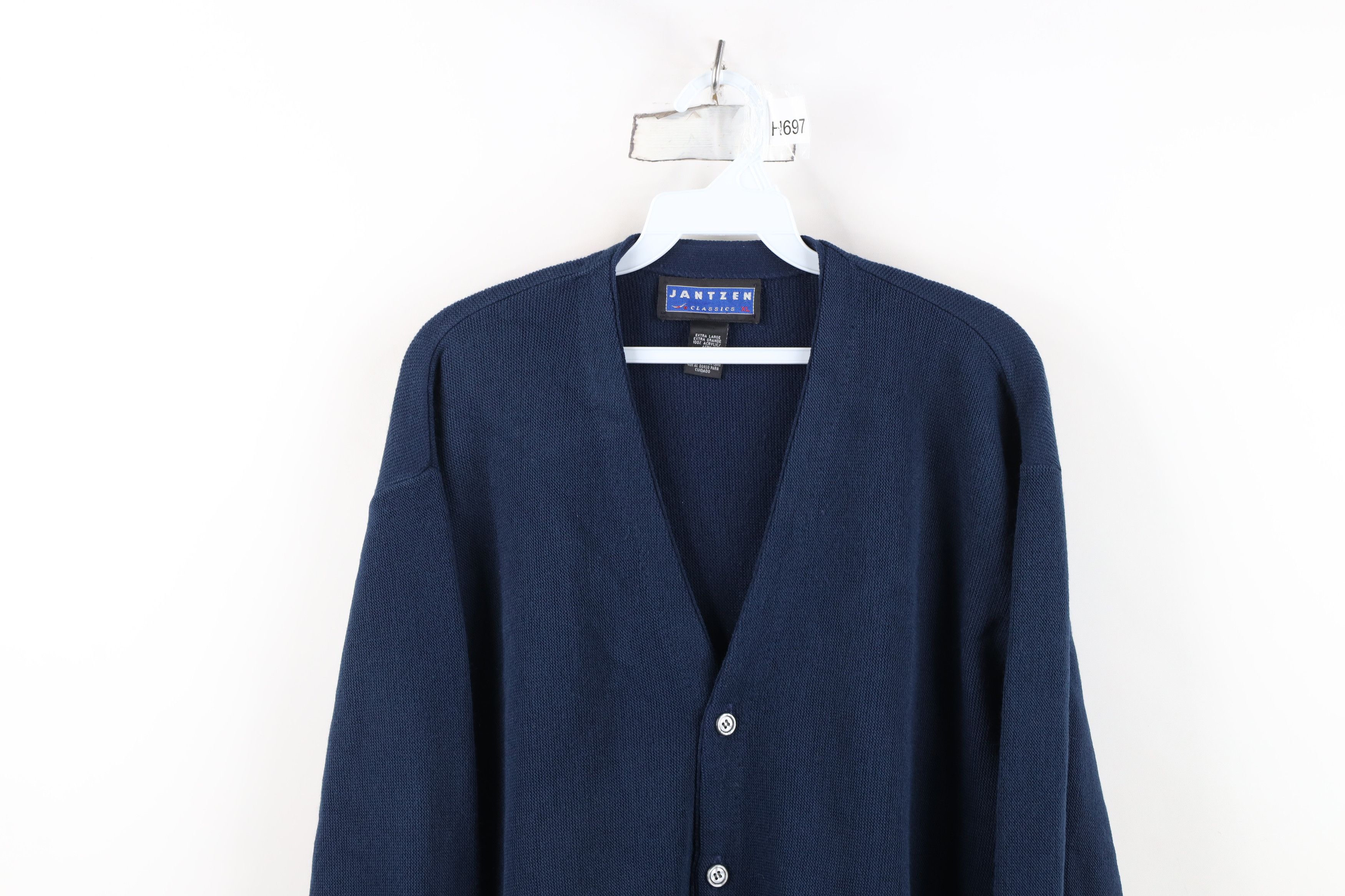 Vintage Vintage 90s Streetwear Blank Knit Cardigan Sweater Blue USA Size US XL / EU 56 / 4 - 2 Thumbnail