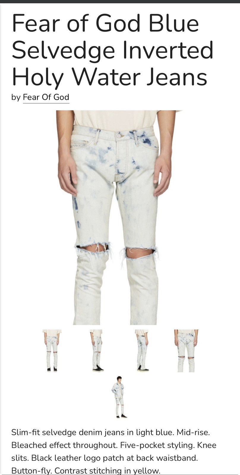 Fear of God 🔥Fear of God Blue Selvedge Inverted Holy Water Jeans SZ 32 Size US 32 / EU 48 - 13 Thumbnail
