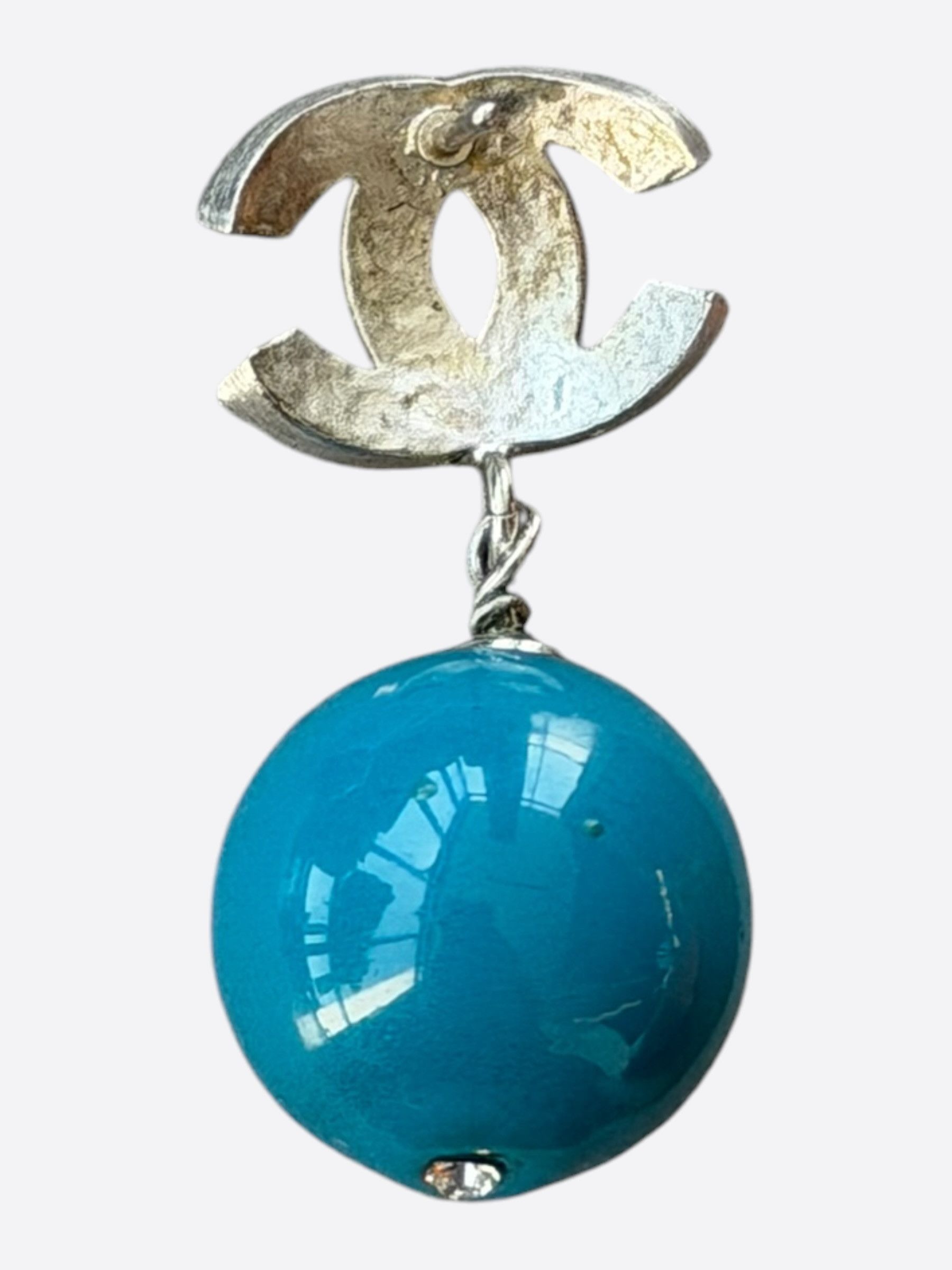 Chanel Chanel Turquoise & Crystal CC Logo Bead Earrings Size ONE SIZE - 2 Thumbnail