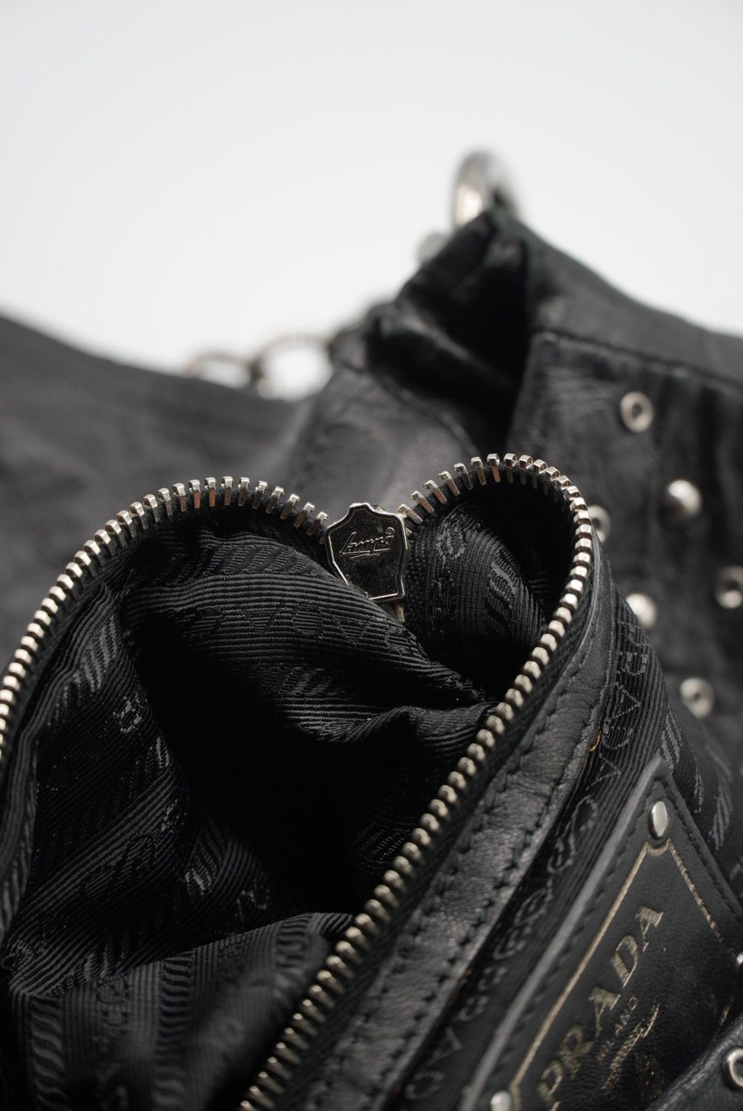 Prada Prada Black Leather Studded Handbag Size ONE SIZE - 15 Thumbnail