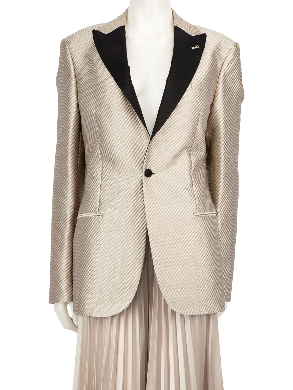 image of Giorgio Armani Ecru Jacquard Striped Blazer, Women's (Size XL)
