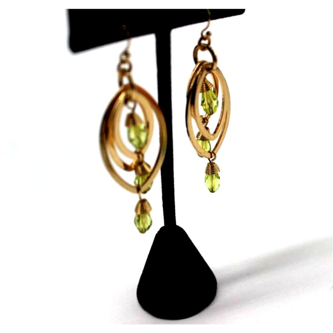 Other Elegant Faux Peridot Dangle Drop Golden Earrings • Moveable Size ONE SIZE - 2 Thumbnail