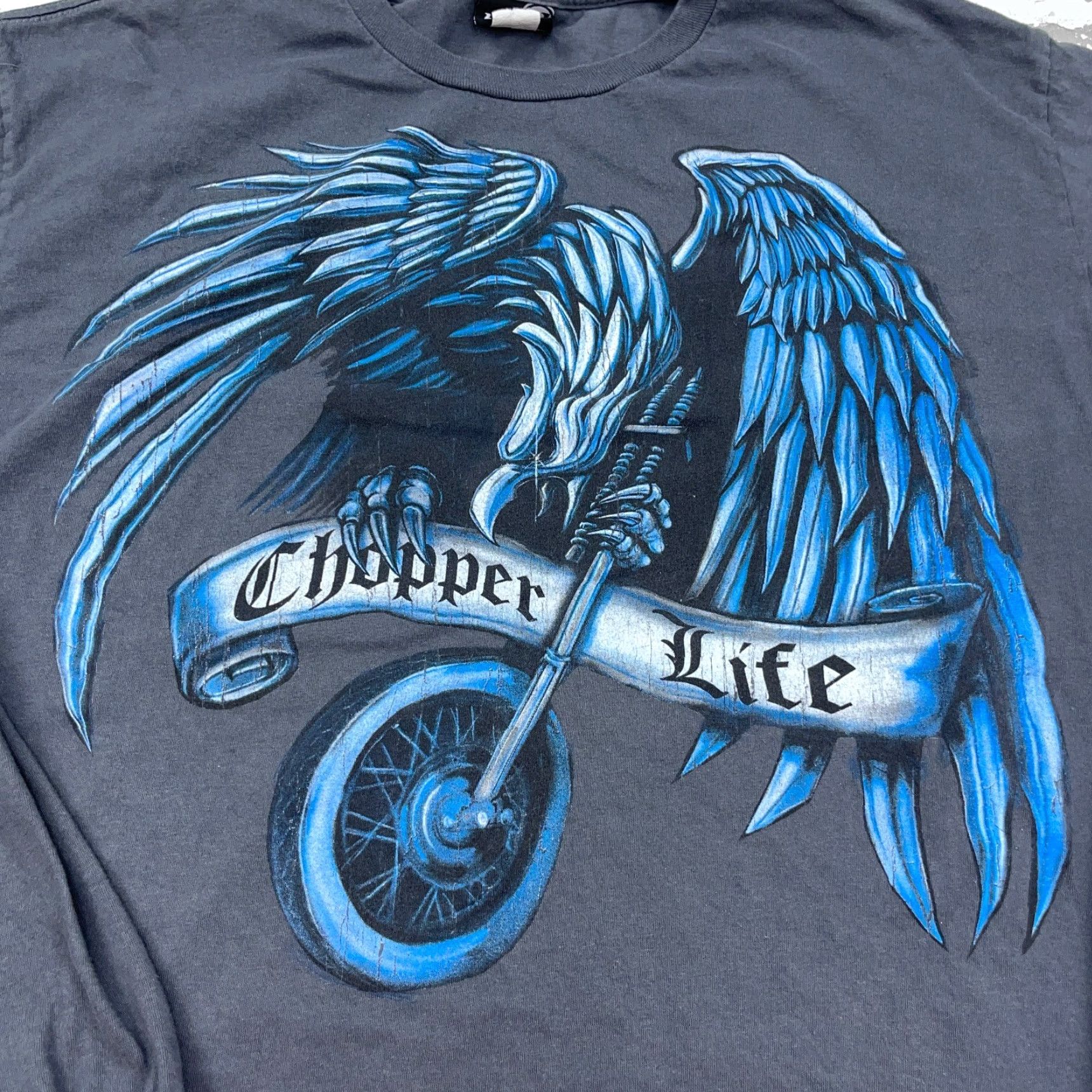 Vintage VINTAGE Hybrid Shirt Men XL Gray Graphic Print 80s Tattoo USA Logo Chopper Motorcycle Hipster Yee? Size US XL / EU 56 / 4 - 5 Thumbnail