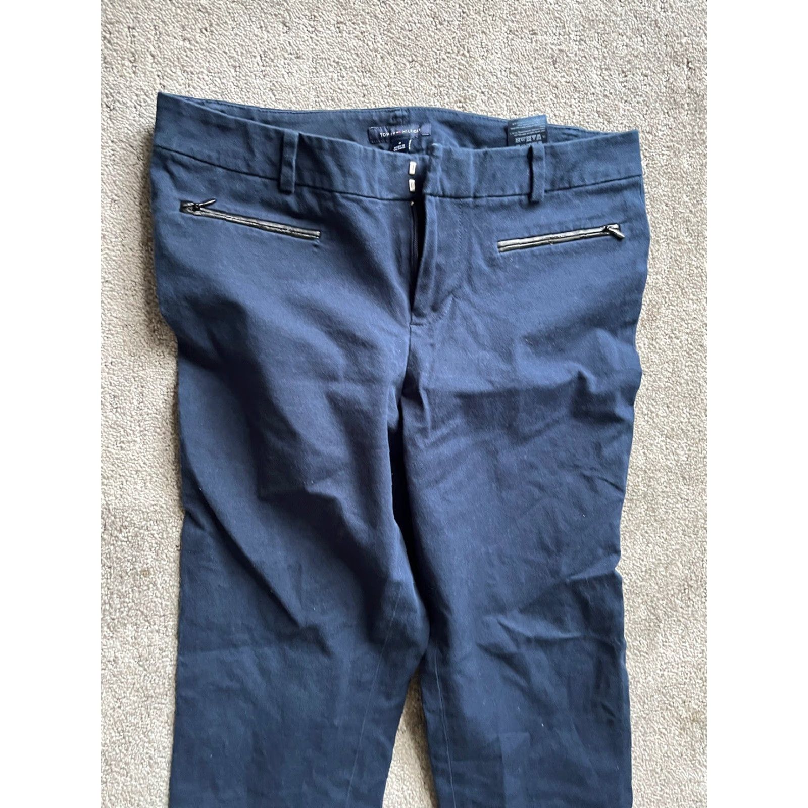 Tommy Hilfiger Tommy Hilfiger Pants Womens Size 4 Blue Cropped Knit Flat Front Pockets 25in Inseam Cotton Spandex Size 27" / US 4 / IT 40 - 2 Thumbnail