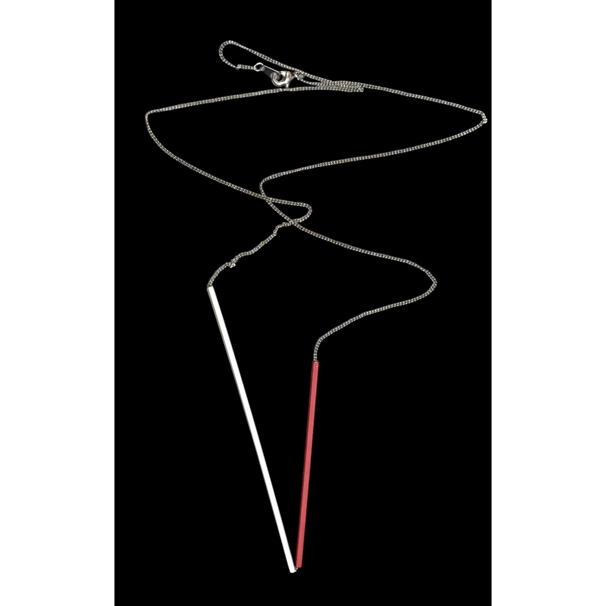 Other Modern Abstract Red And Silver Tone Asymmetrical Tube On Cha Size ONE SIZE - 1 Thumbnail