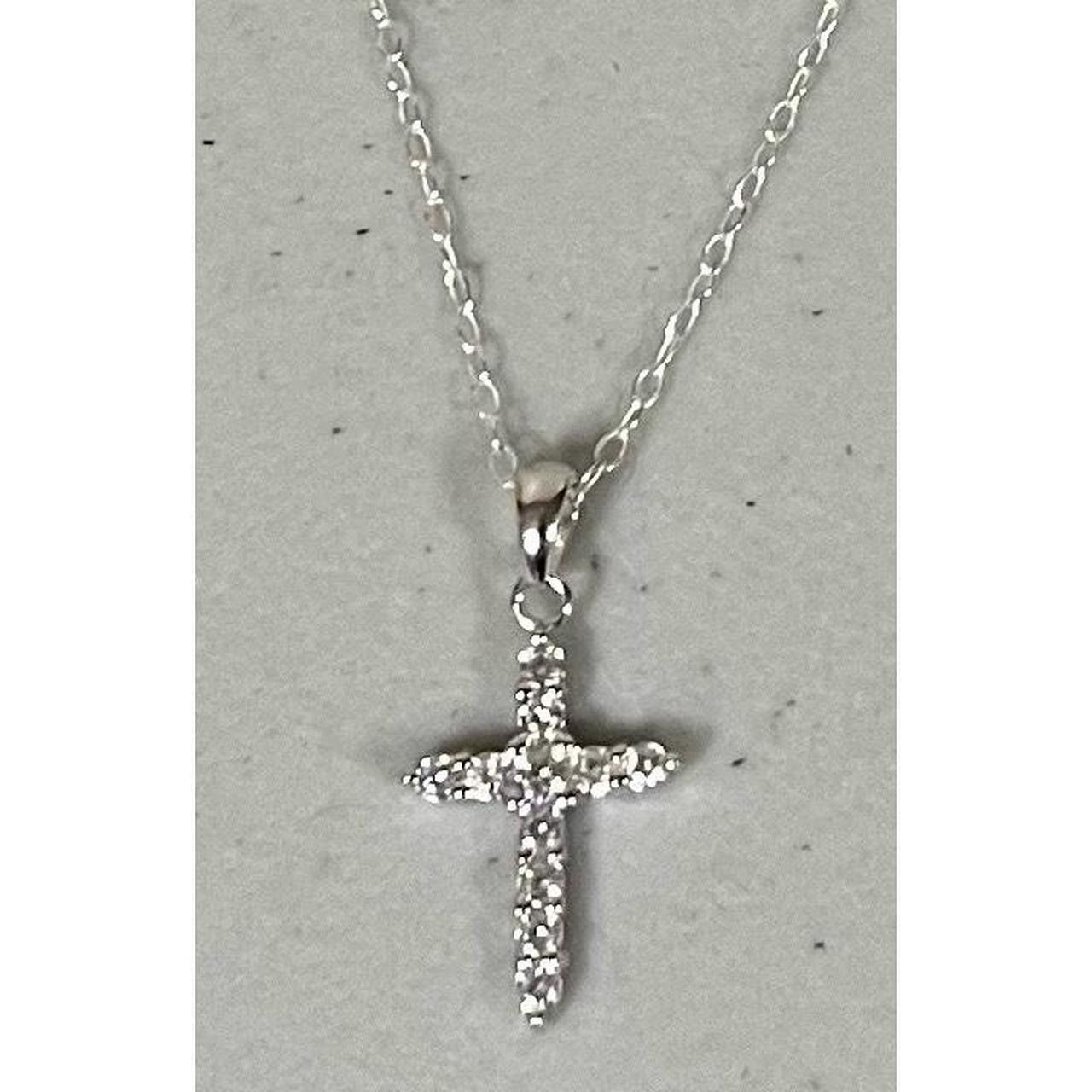 Sterling Silver Diamond Cross Pendant Charm Necklace Jewelry