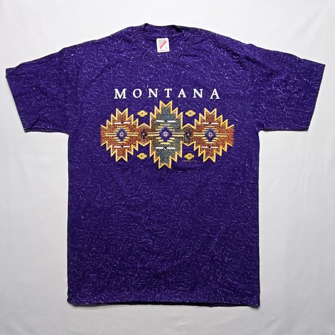 Jerzees Vintage Montana Shirt Aztec Graphic Purple L AOP Tee 90s VTG Size US L / EU 52-54 / 3 - 1 Thumbnail