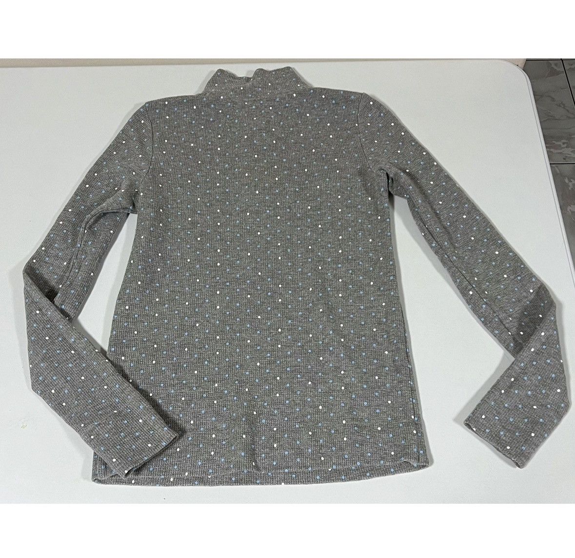 American Eagle Outfitters Aerie Gray Polka Dot Quarter-Zip Long Sleeve Shirt Size S 🩶🩵 Size S / US 4 / IT 40 - 4 Thumbnail