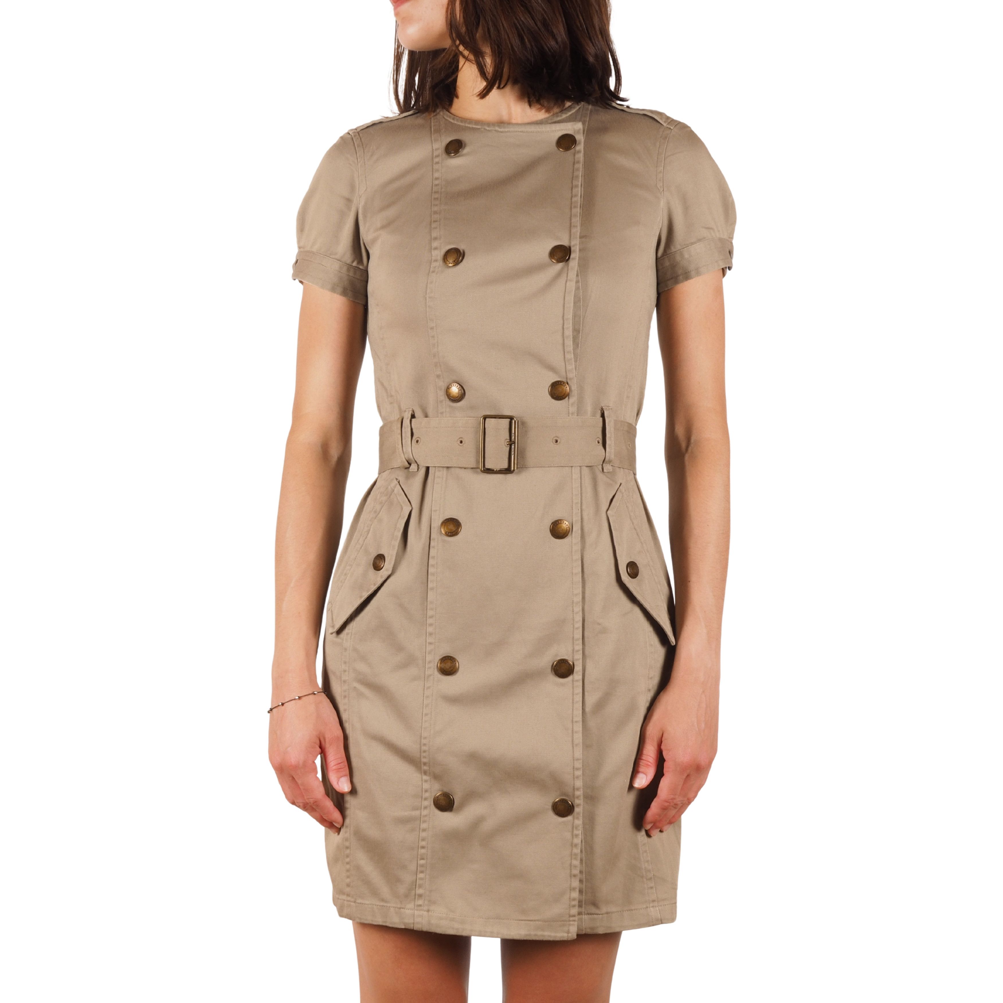 Burberry Brit Khaki Military Belted Trench Shirt Dress
