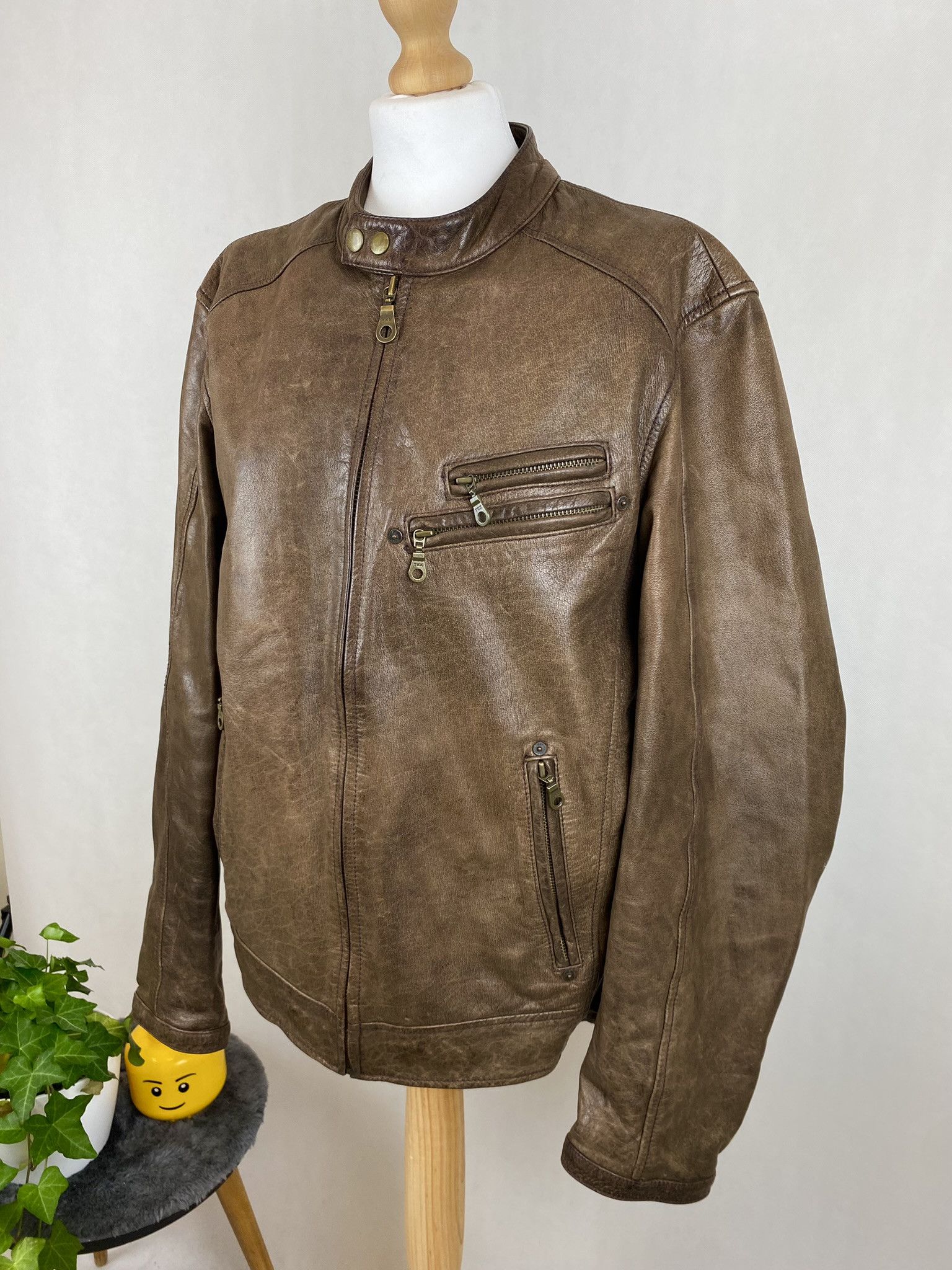 Genuine Leather × Vintage real leather moto biker jacket faded washed Size US L / EU 52-54 / 3 - 3 Thumbnail