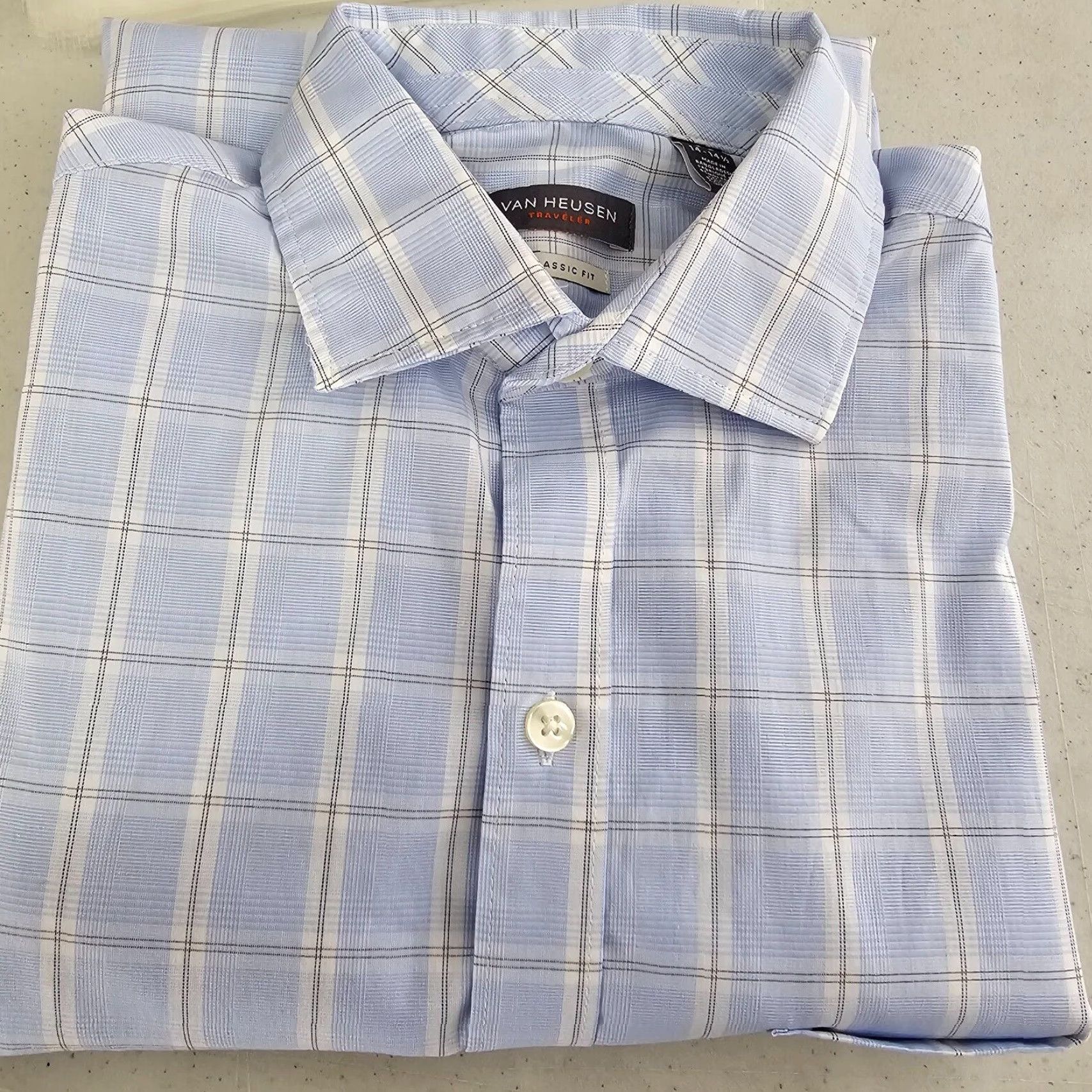 Van Heusen Van Heusen Shirt Mens Small Blue Check Classic Fit Travel Long Sleeve Button Up Size US S / EU 44-46 / 1 - 2 Thumbnail