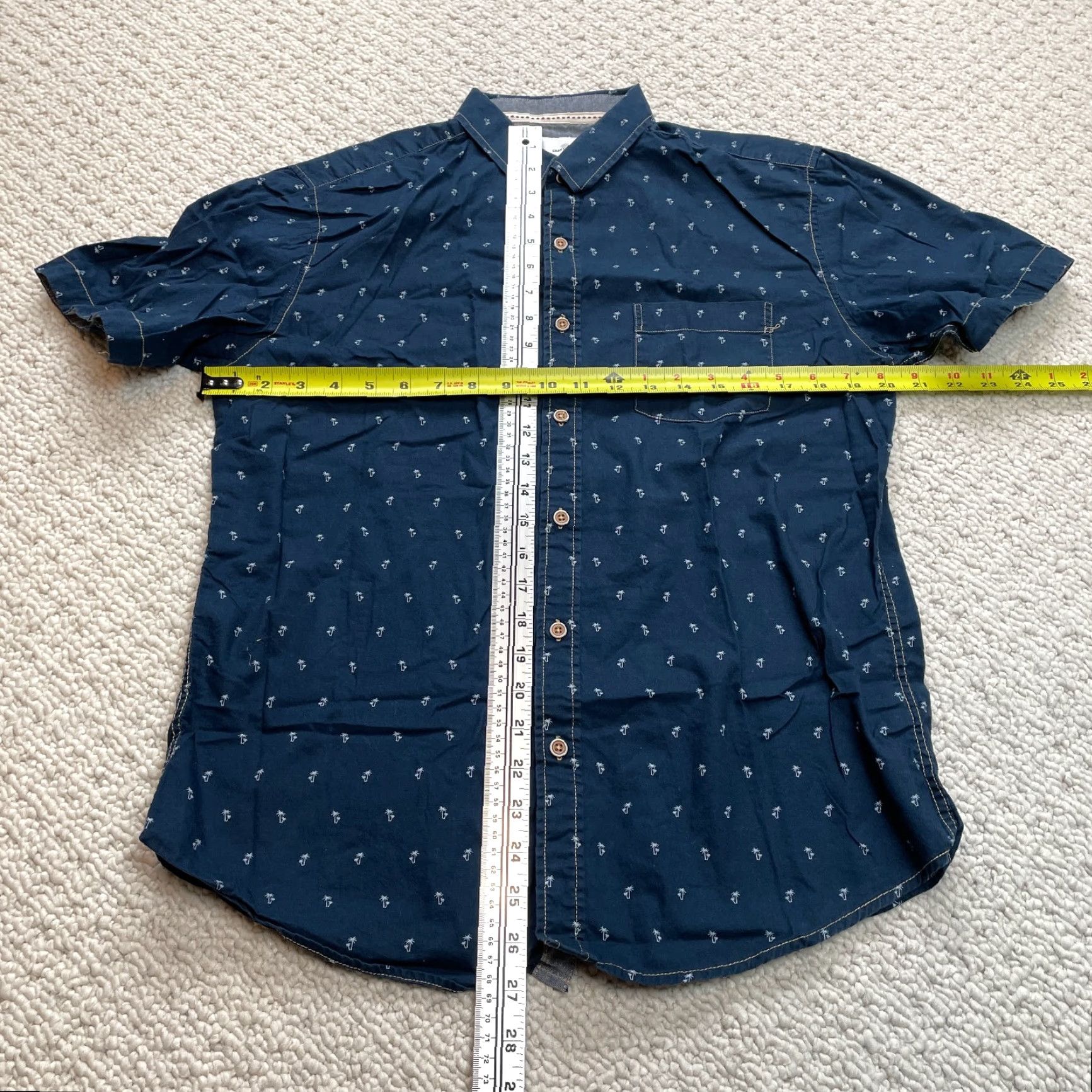 Vintage Craft + Flow Shirt Mens Large Navy Blue Button Up Short Sleeve Palm Trees Size US L / EU 52-54 / 3 - 2 Thumbnail