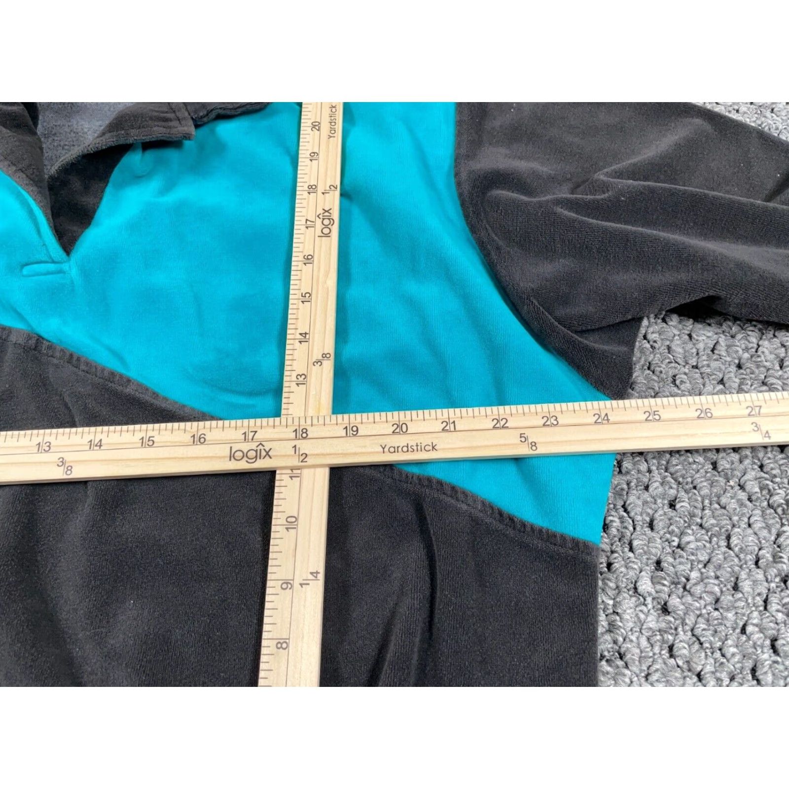 Vintage VTG 80s Velour Collared Shirt Women's Large Black Teal Boxy Fit Oversized Polo Size L / US 10 / IT 46 - 5 Thumbnail