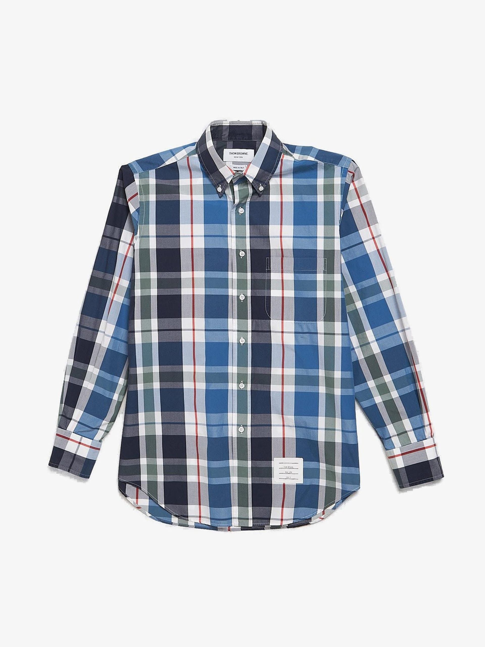 Colorblock Checkered & Striped Cotton Shirt