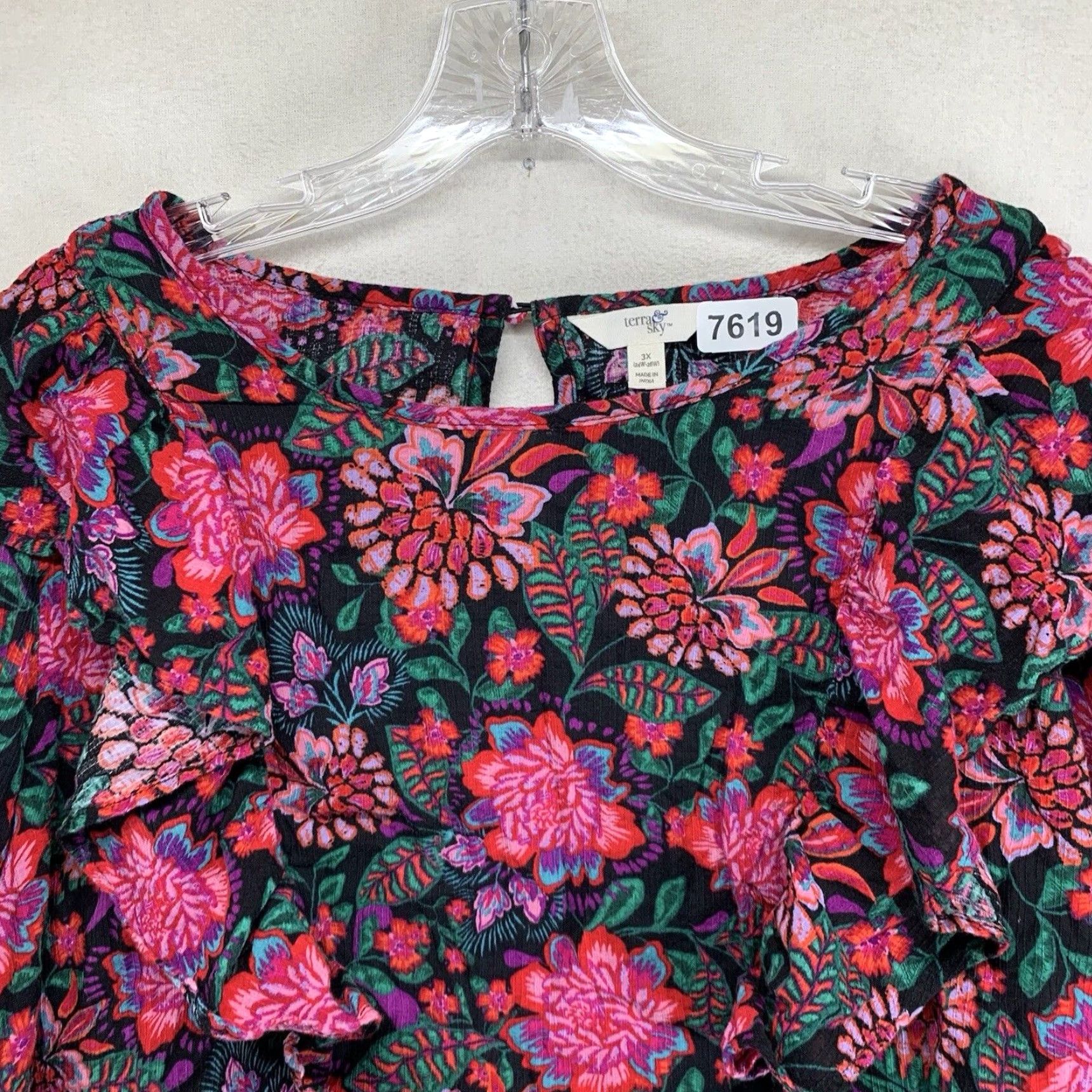 Vintage VINTAGE Women's 3X Floral Blouse Cotton Rayon Bohemian Summer Party/Cocktail Casual Wear Size XXL / US 16-18 / IT 52-54 - 3 Thumbnail