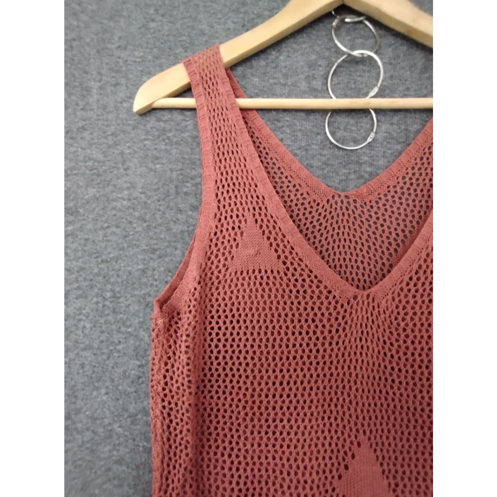 Vintage Codigo Crochet Long Knit Dress M Coral Sleeveless V-Neck Casual Bodycon Womens Shorten? Size M / US 6-8 / IT 42-44 - 6 Thumbnail