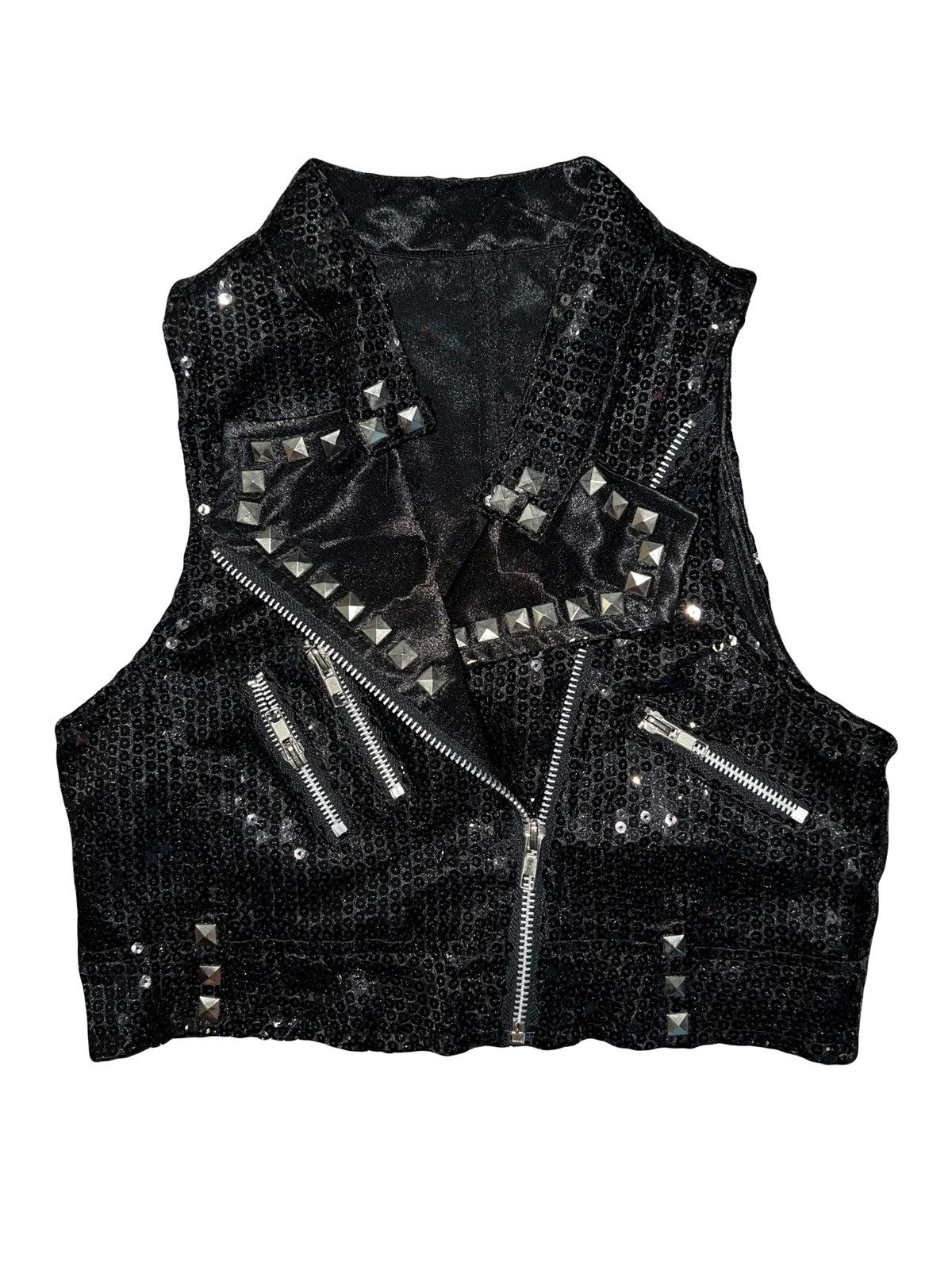 Japanese Brand Black sequin and stud cropped vest 🖤🧛🏻‍♀️ Size S / US 4 / IT 40 - 1 Thumbnail