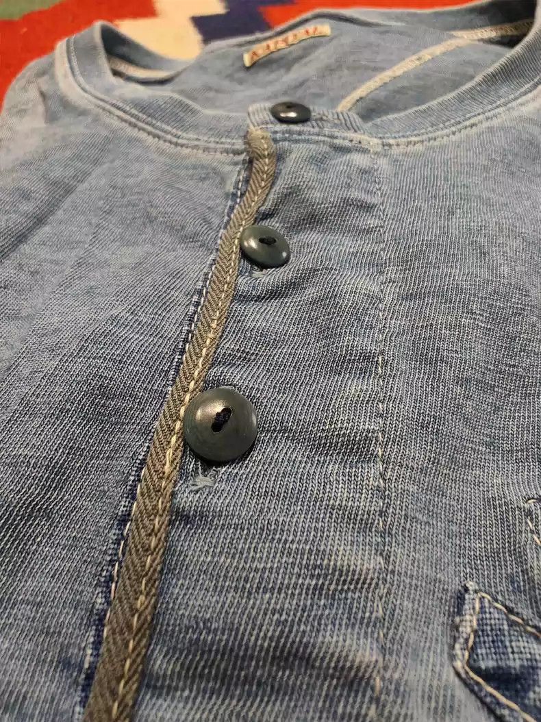 Kapital Kapital KAPITAL blue dyed Henley collar short sleeve-2507 Size US L / EU 52-54 / 3 - 8 Thumbnail