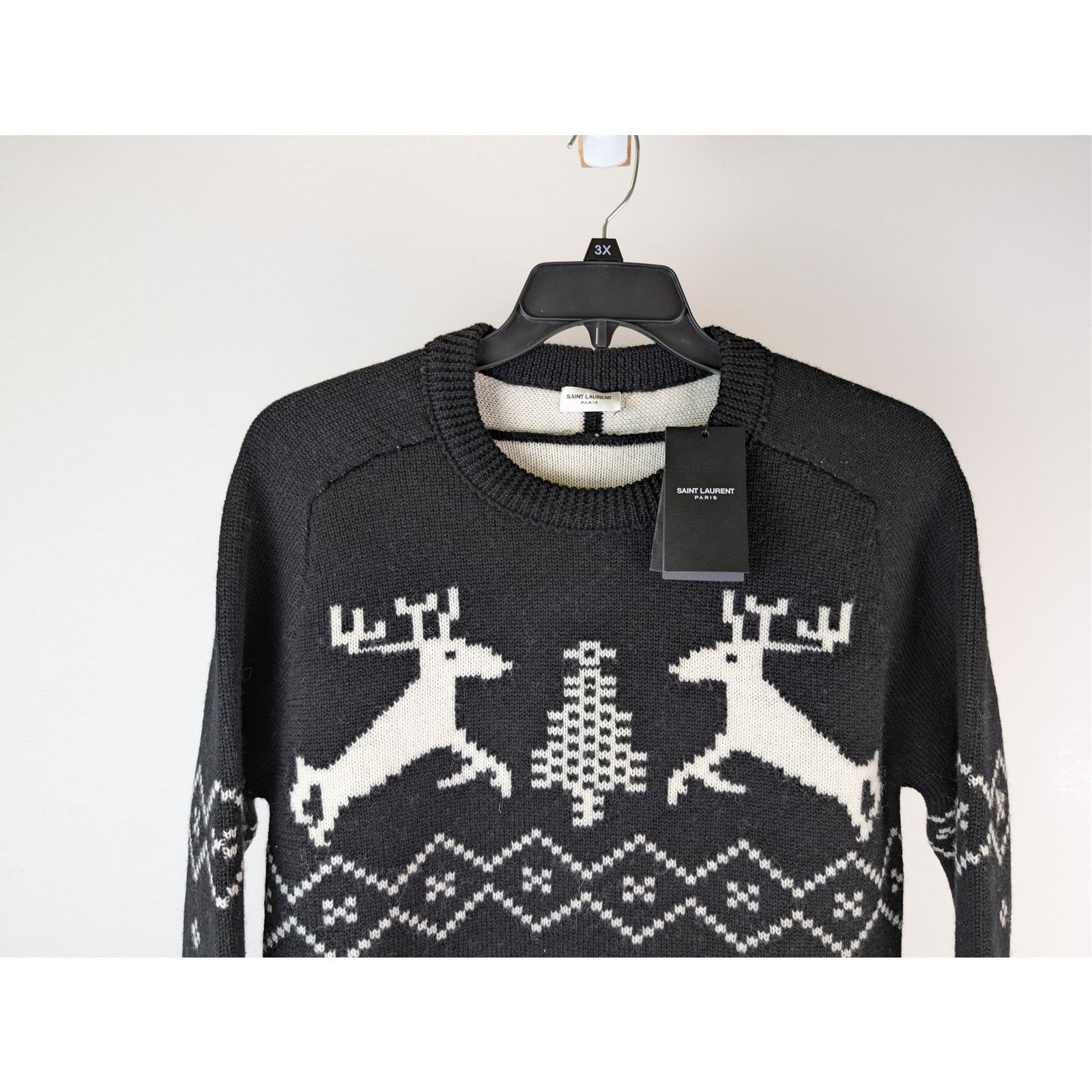 Saint Laurent Paris o1rshd1 Nordic Knit Wool Reindeer Sweater in Black Size US L / EU 52-54 / 3 - 3 Thumbnail