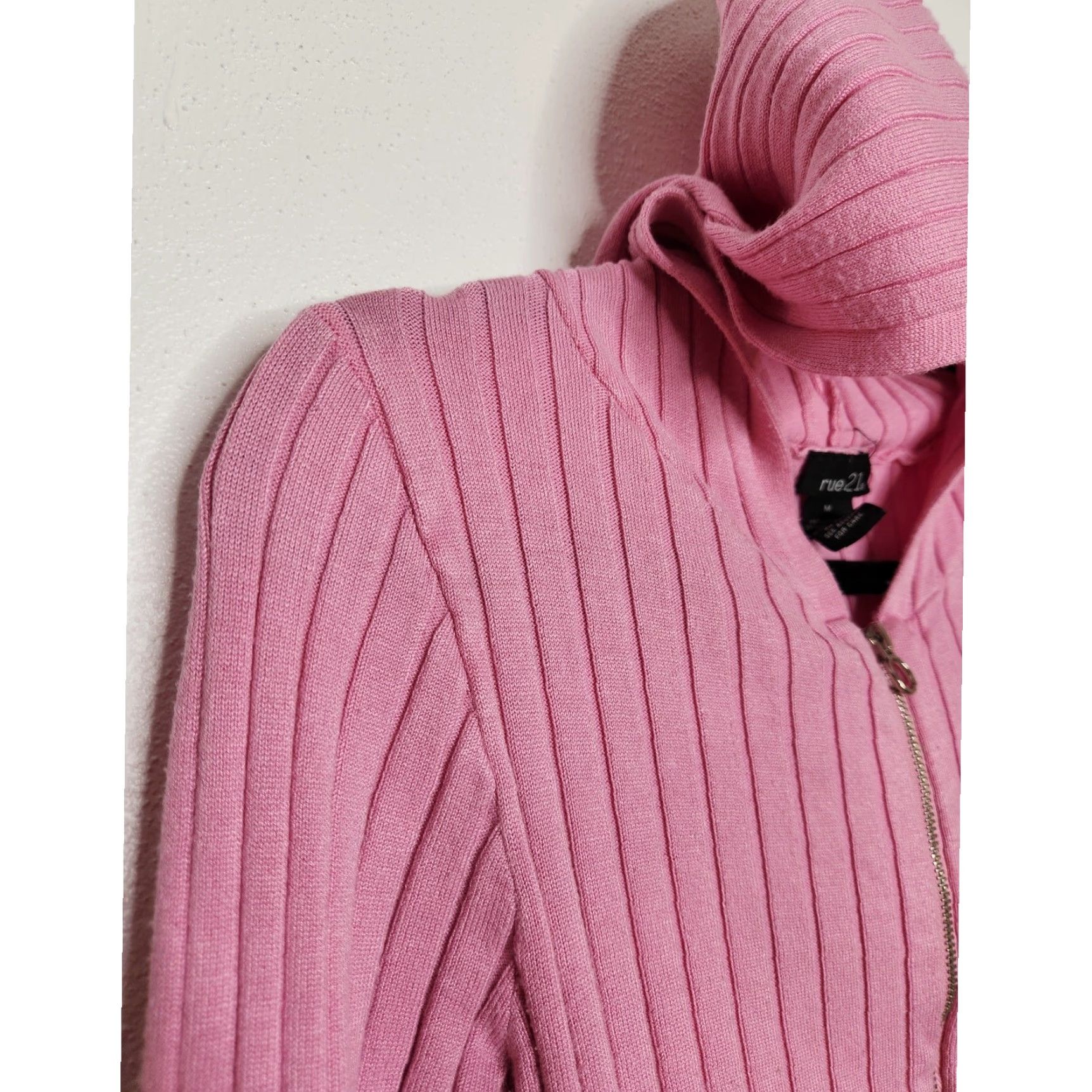 Vintage VINTAGE Rue 21 Pink Zip Hoodie Crop Ribbed Stretchy Fairy Mermaid Office Medium Hooded Full Zip Womens Size M / US 6-8 / IT 42-44 - 4 Thumbnail