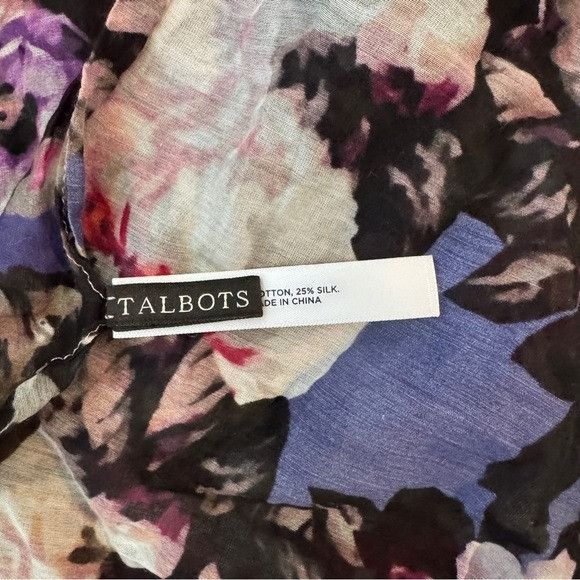 Talbots Talbots Cotton & Silk Floral Patterned Rectangular Scarf Size ONE SIZE - 2 Thumbnail