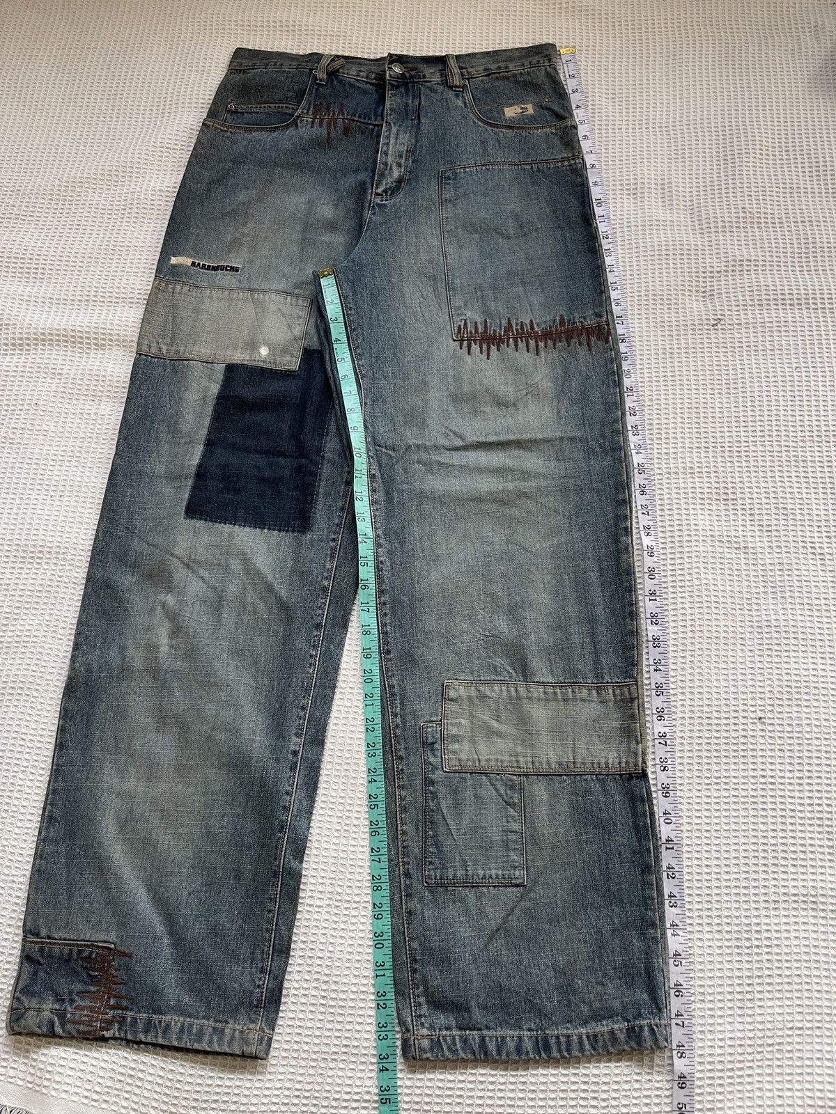 JNCO Rarerest🔥School Of Hard Knocks Skates Baggy Patchwork jeans Size US 35 - 17 Thumbnail