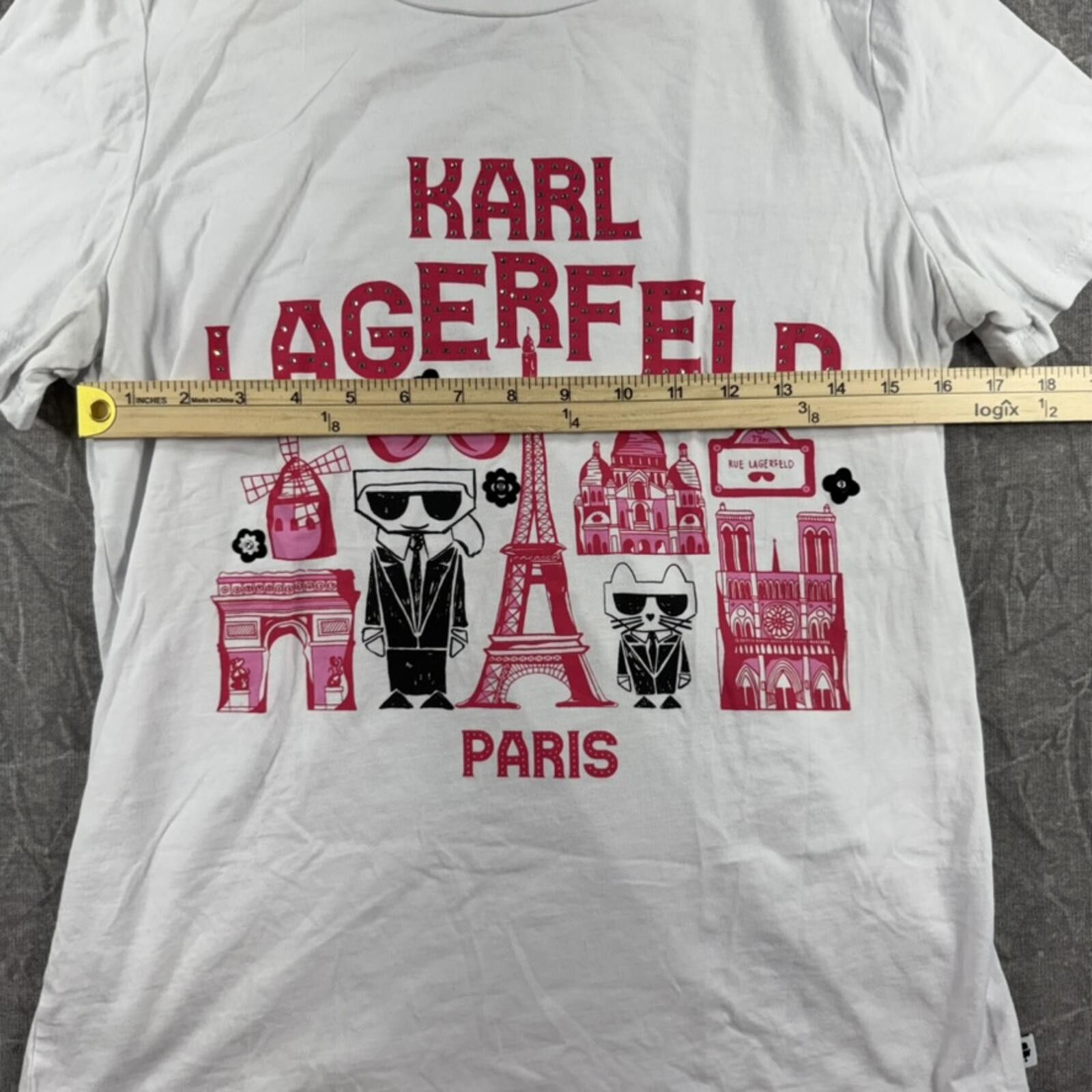 Karl Lagerfeld Karl Lagerfeld Shirt Women's M White Pink Paris Studs Size M / US 6-8 / IT 42-44 - 5 Thumbnail