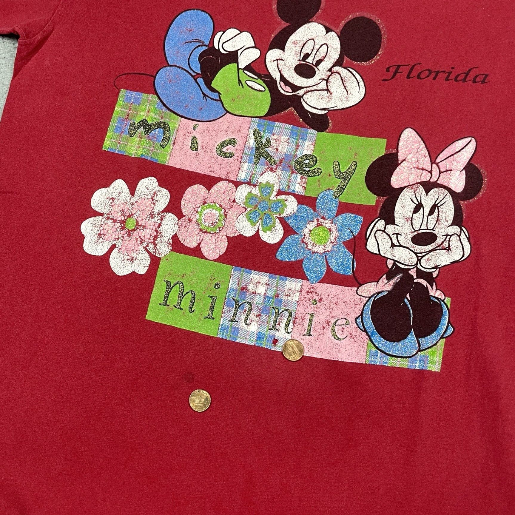 Disney VINTAGE Disney Mickey Minnie T-Shirt Crew Neck Short Sleeve Unisex Adults XL Red 1990s Graphic Print Cotton Made In USA Florida Size US XL / EU 56 / 4 - 6 Thumbnail