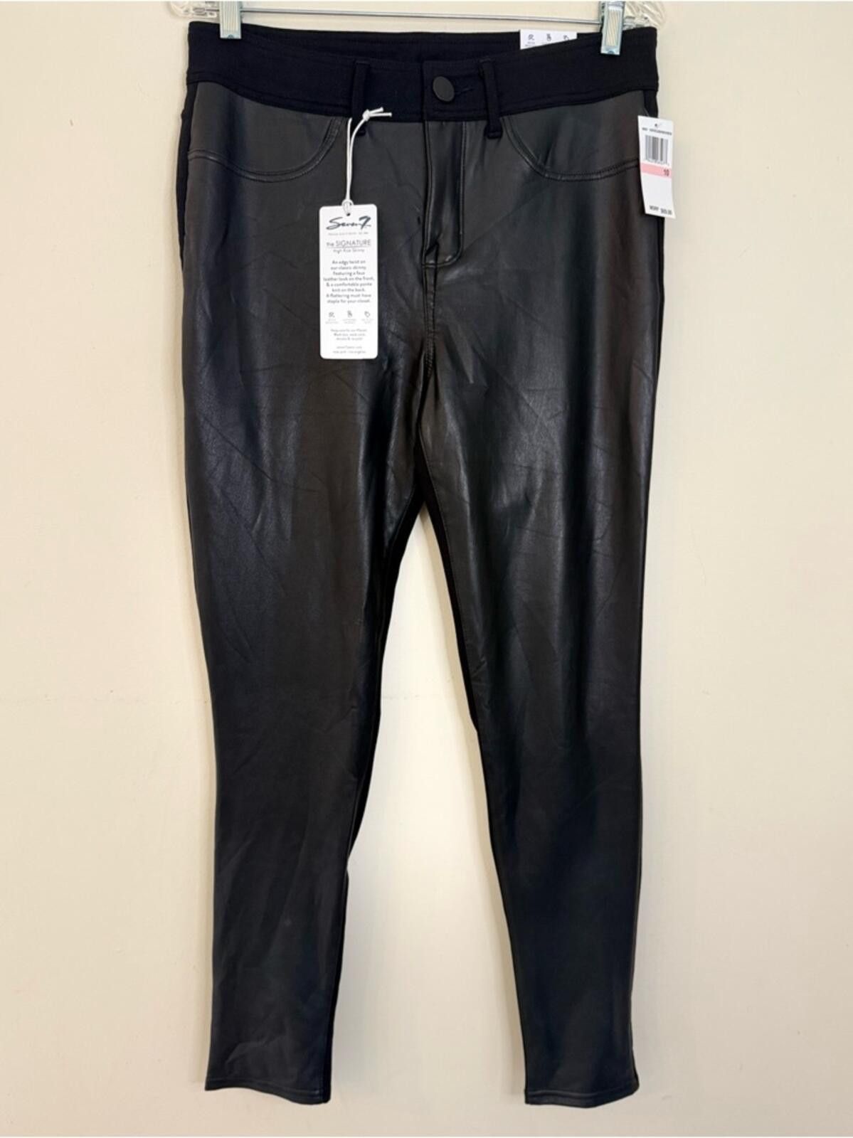 Seven 7 Seven7 High Rise Skinny black faux leather/ponte pants SZ 10 Size 32" / US 10 / IT 46 - 1 Thumbnail