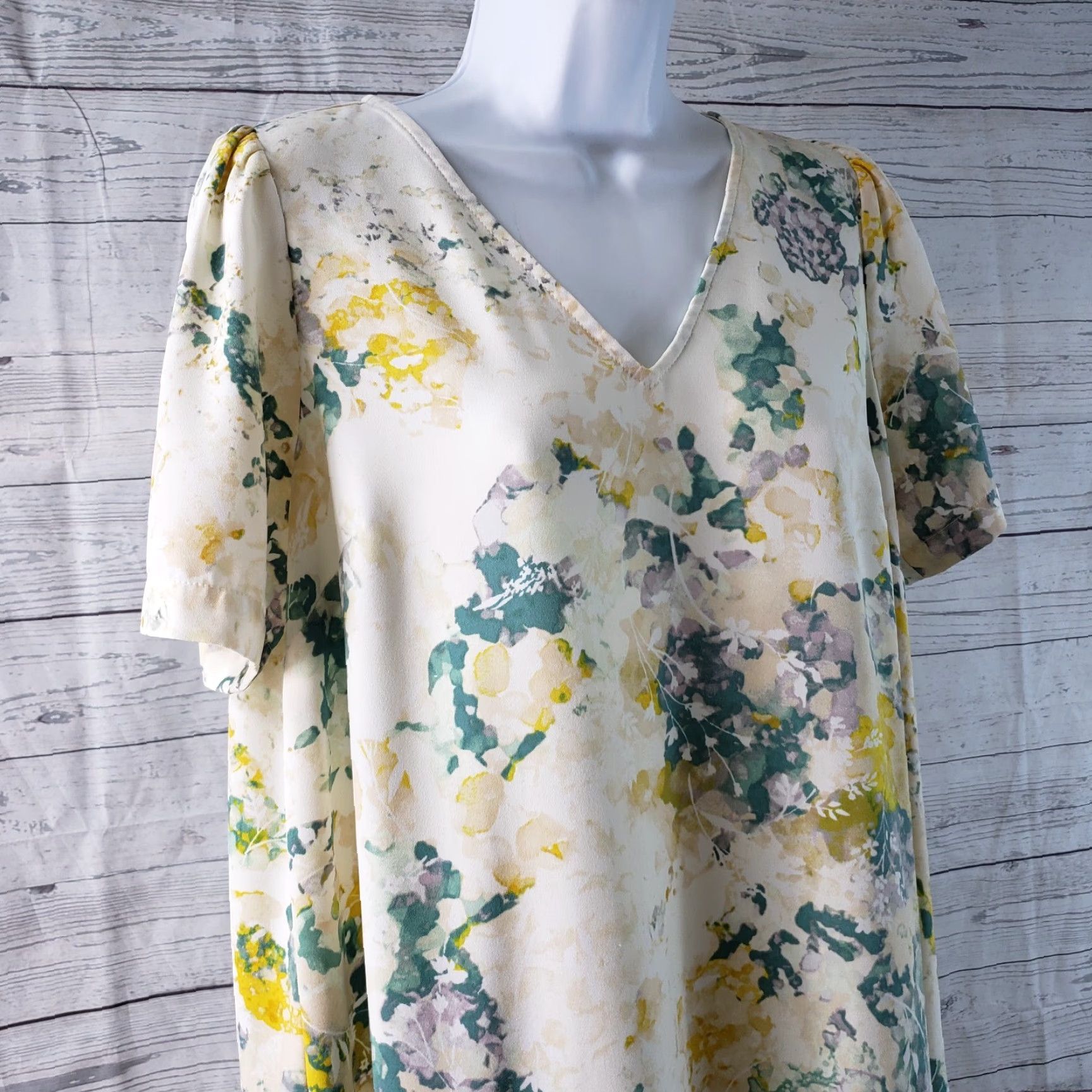 Vintage A New Day Womens Dress Sz Small Yellow Green Floral V-Neck Drop Waist Size S / US 4 / IT 40 - 2 Thumbnail