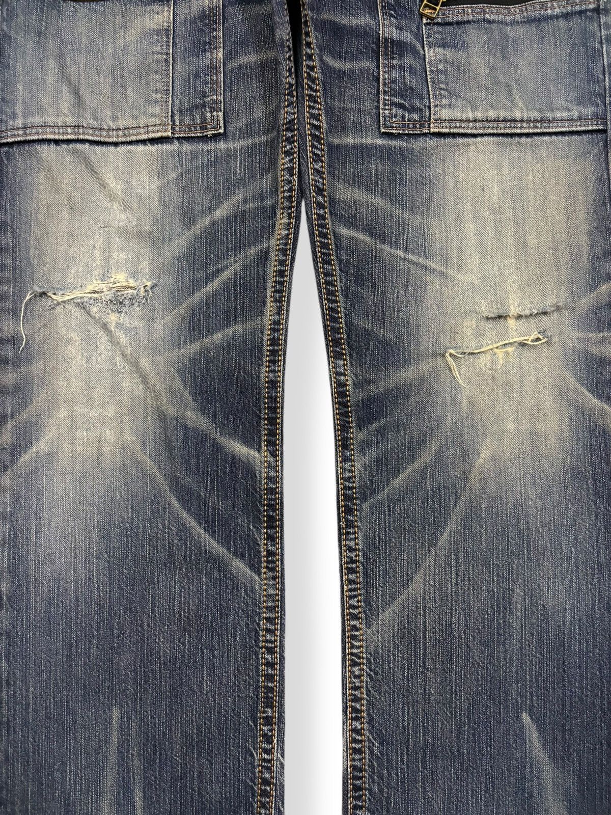Edwin Vintage Edwin XV Whisker Washed Distressed Denim Bush Pants Size US 35 - 5 Thumbnail