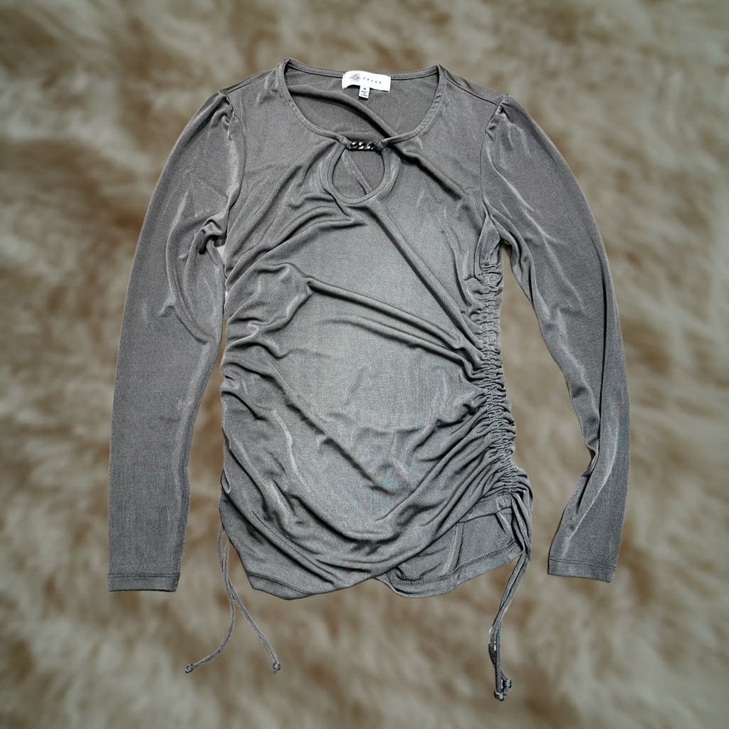Vintage Fever Womens Dark Gray Gathered Ruched Top Shirt Chain Neck Stretch M NWT Size M / US 6-8 / IT 42-44 - 1 Thumbnail