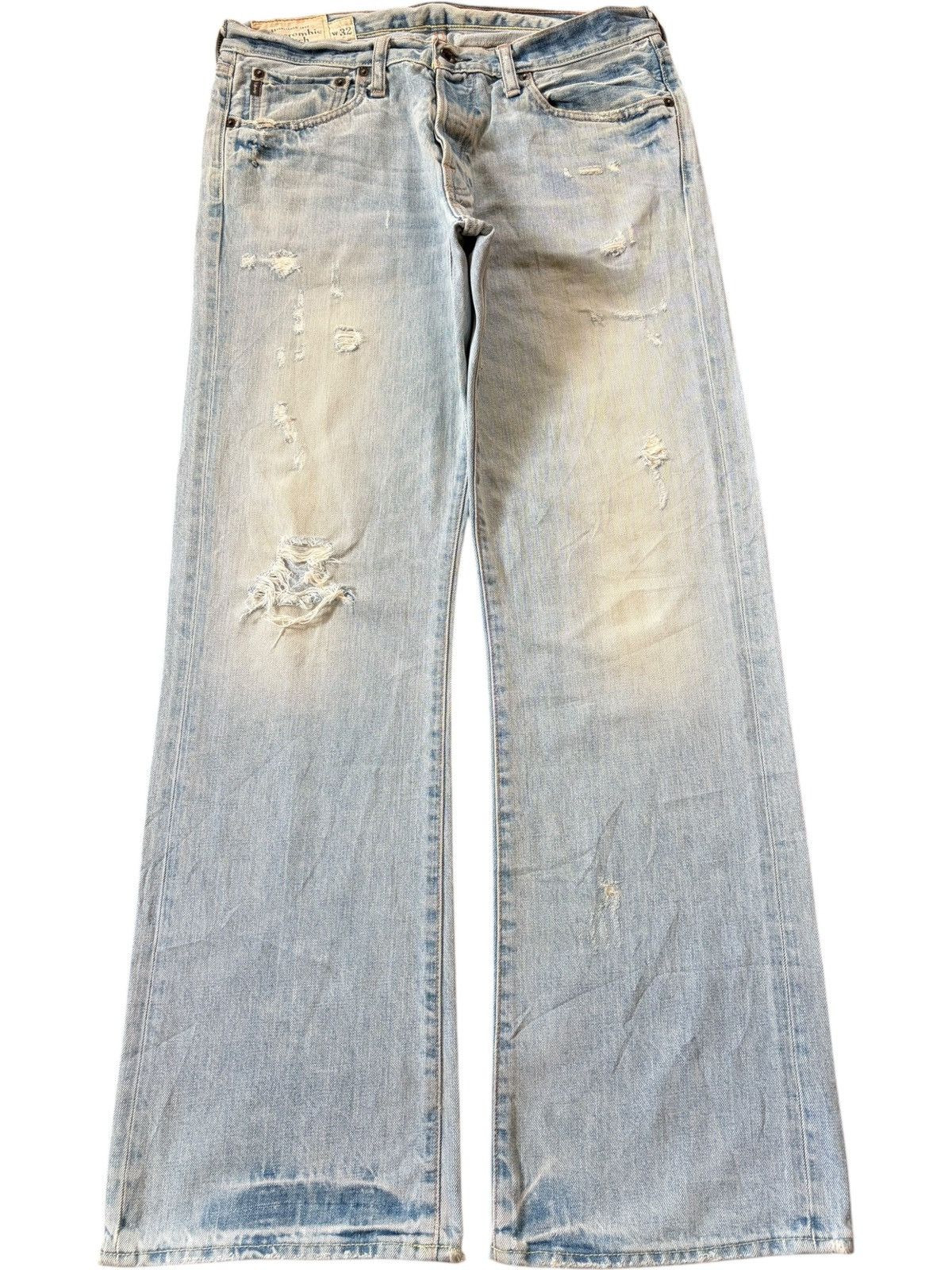 Abercrombie & Fitch Vintage Abercrombie Faded Wash Distressed Flare Jeans Size US 35 - 1 Thumbnail