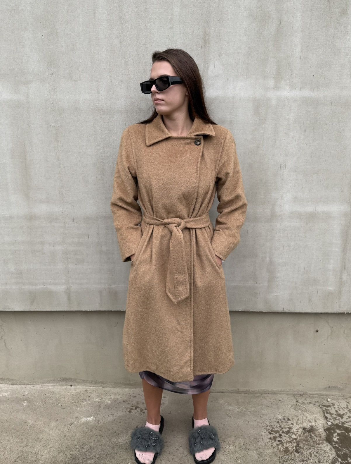 Max Mara MaxMara Women Coat S Beige Wool Cashmere Belted Long Jacket Size S / US 4 / IT 40 - 5 Thumbnail