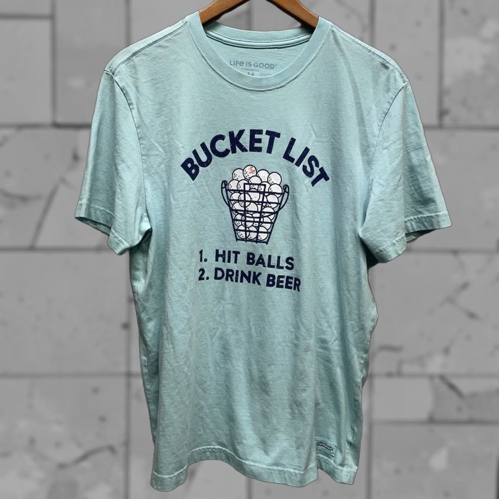 Life is Good Life Is Good Bucket List Blue Graphic Tee Mens M Shirt Size US M / EU 48-50 / 2 - 1 Thumbnail