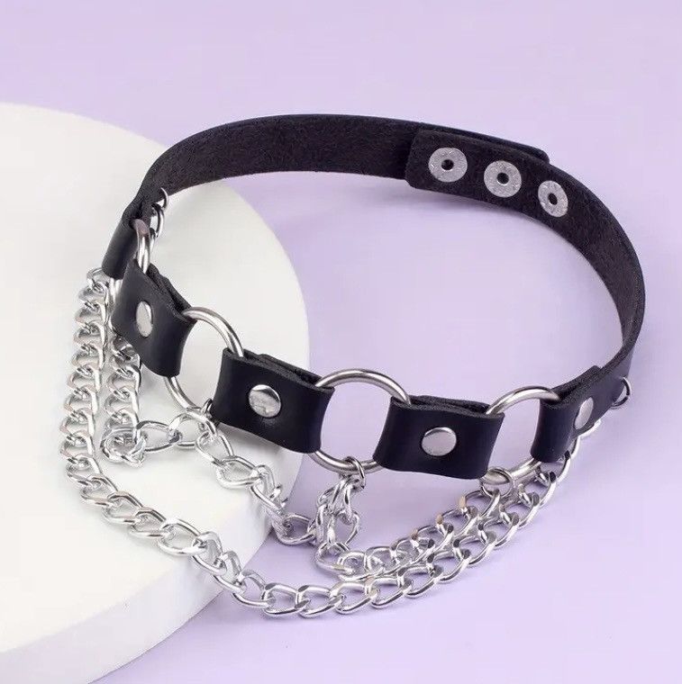 Other Gothic Sexy Punk Faux Leather Choker with Cuban Link Chain Size ONE SIZE - 4 Thumbnail