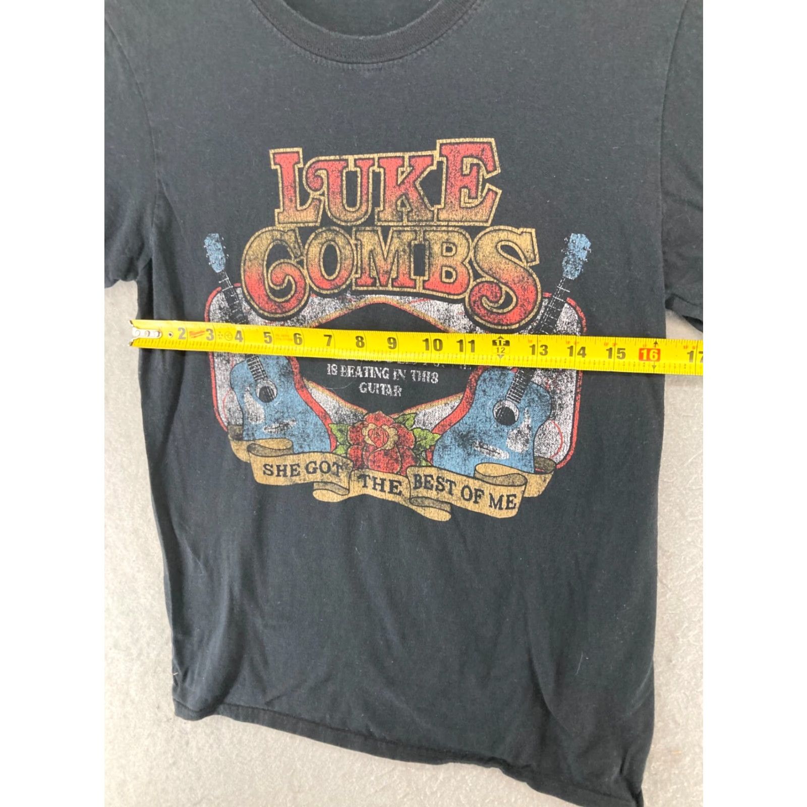 Vintage Luke Combs Mens Band TShirt Small Black Guitar She Got The Best Of Me Shirt Mens Black 90s Theme Band Shirt Size US S / EU 44-46 / 1 - 2 Thumbnail