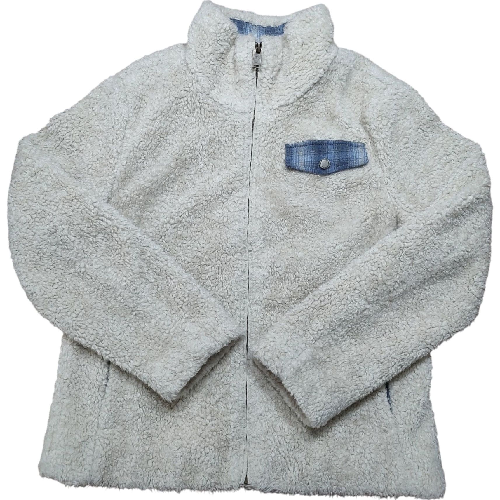 Pendleton Pendleton Fuzzy Zip Up Fleece Jacket Women Med Beige Front Pocket Plaid Accents Size M / US 6-8 / IT 42-44 - 2 Thumbnail
